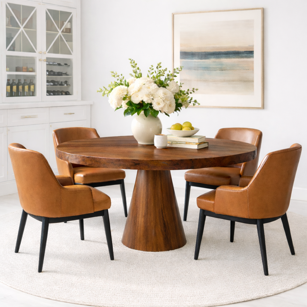Round Solid Wood Pedestal Dining Table for Morden Home