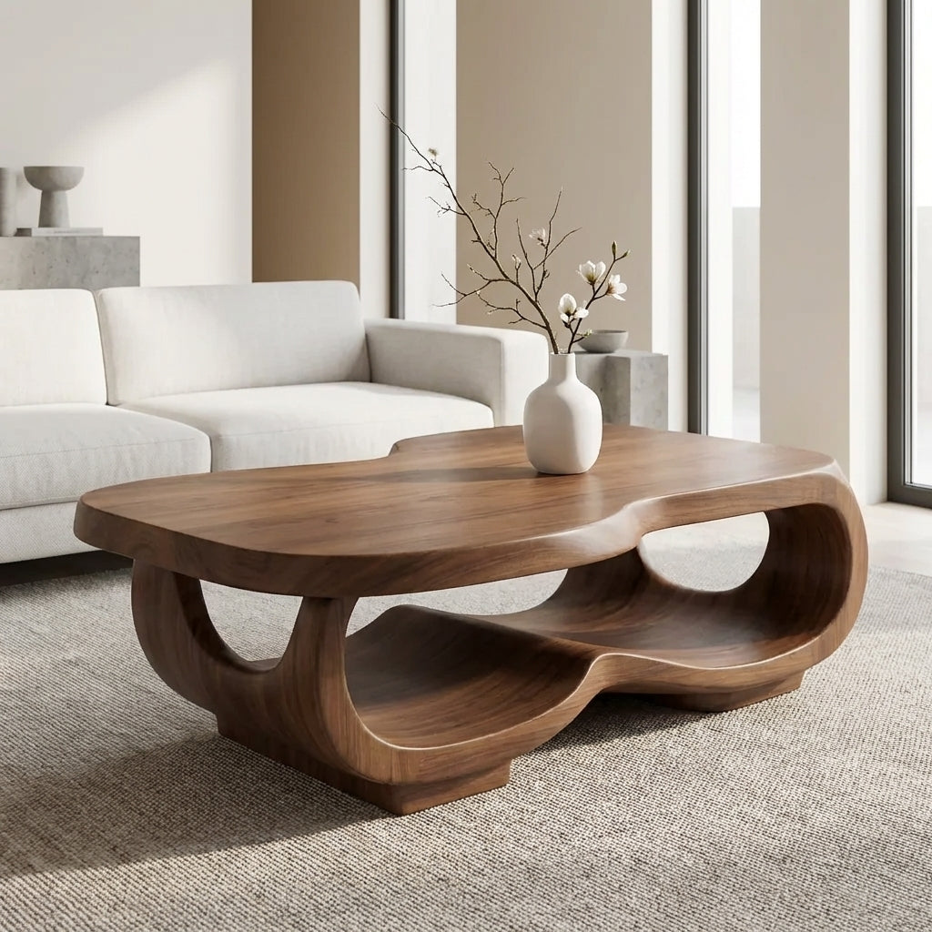 Handcrafted Live Edge Coffee Table – Sculpted Organic Wood Base