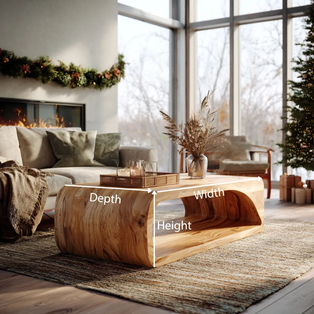 Curved Base Coffee Table in Solid Wood with Seamless Form