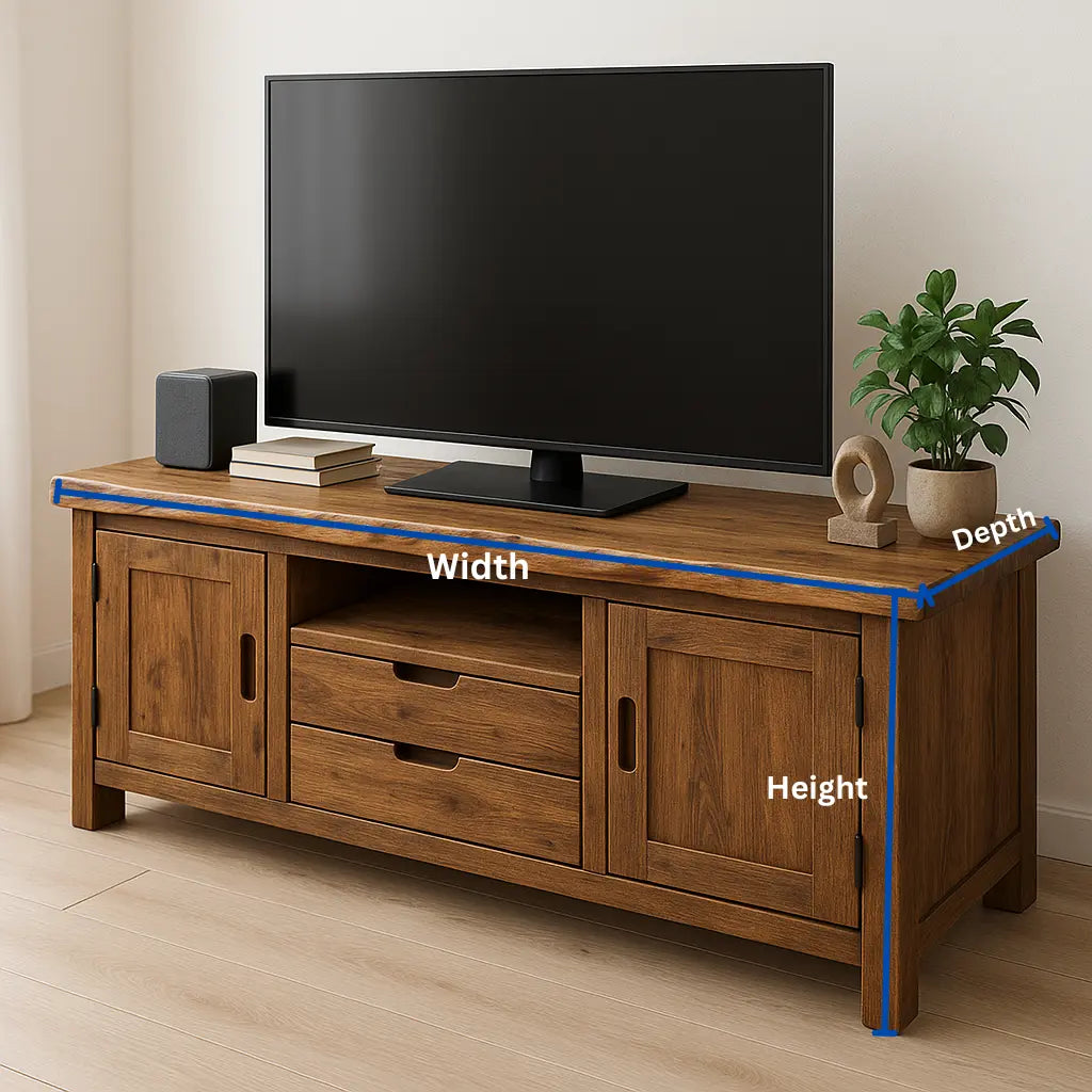 Handcrafted Solid Wood TV Stand – Rustic Walnut Media Console with Drawers and Cabinets Kitchnce