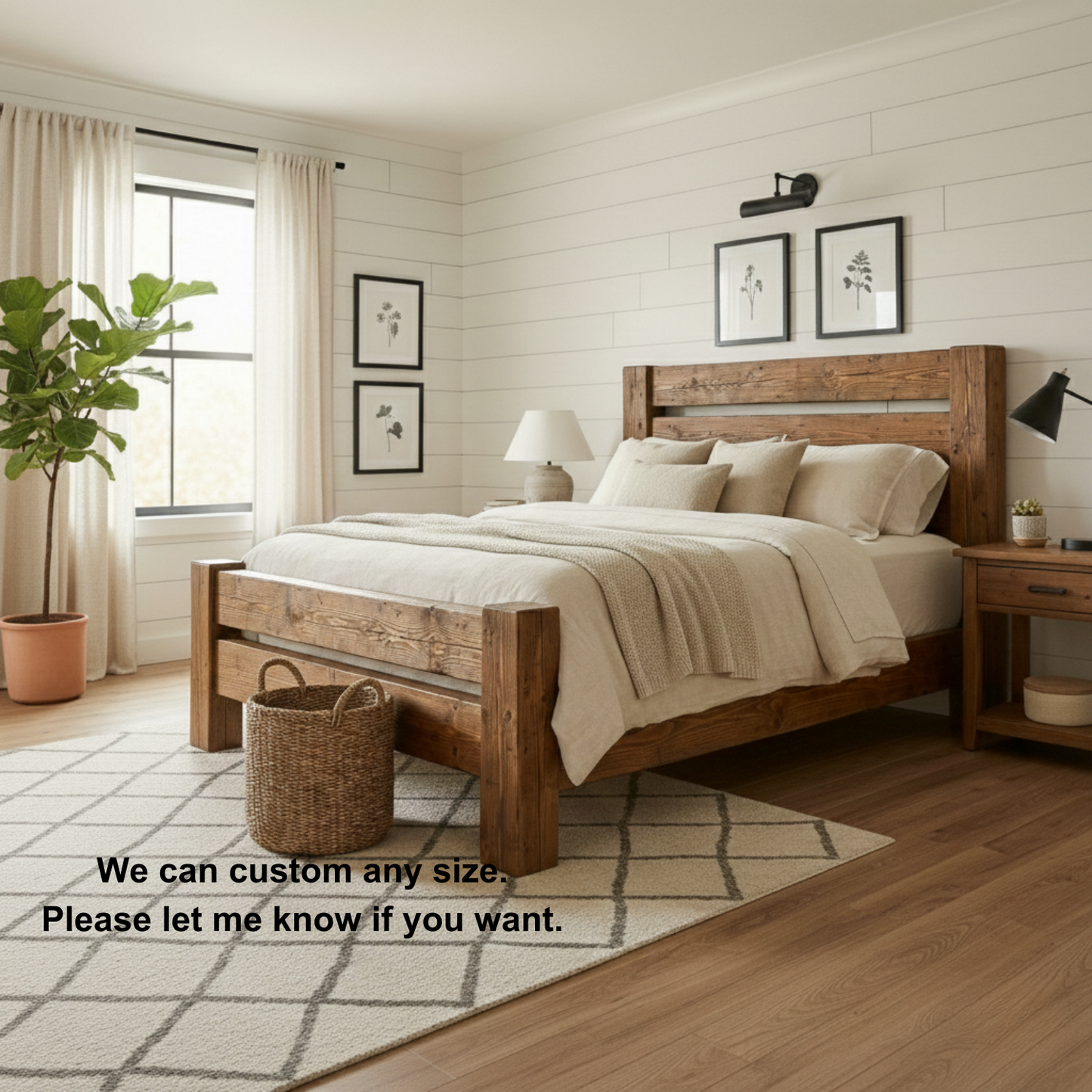 Handcrafted Rustic Solid Wood Bed Frame with Farmhouse Headboard Kitchnce