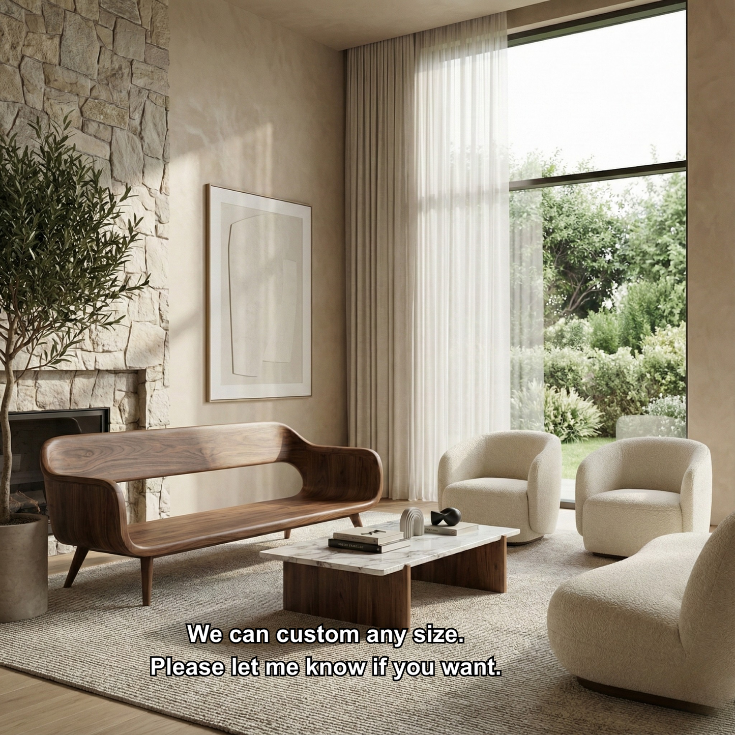 Handcrafted Solid Wood Organic Modern Sofa with Sculpted Curved Form Kitchnce