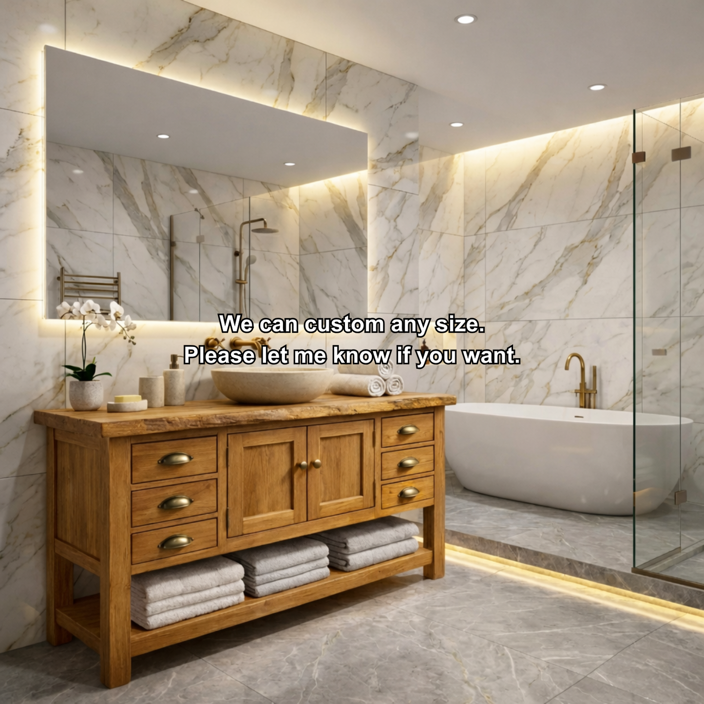 Solid Wood Bathroom Vanity with Drawers & Open Shelf Storage