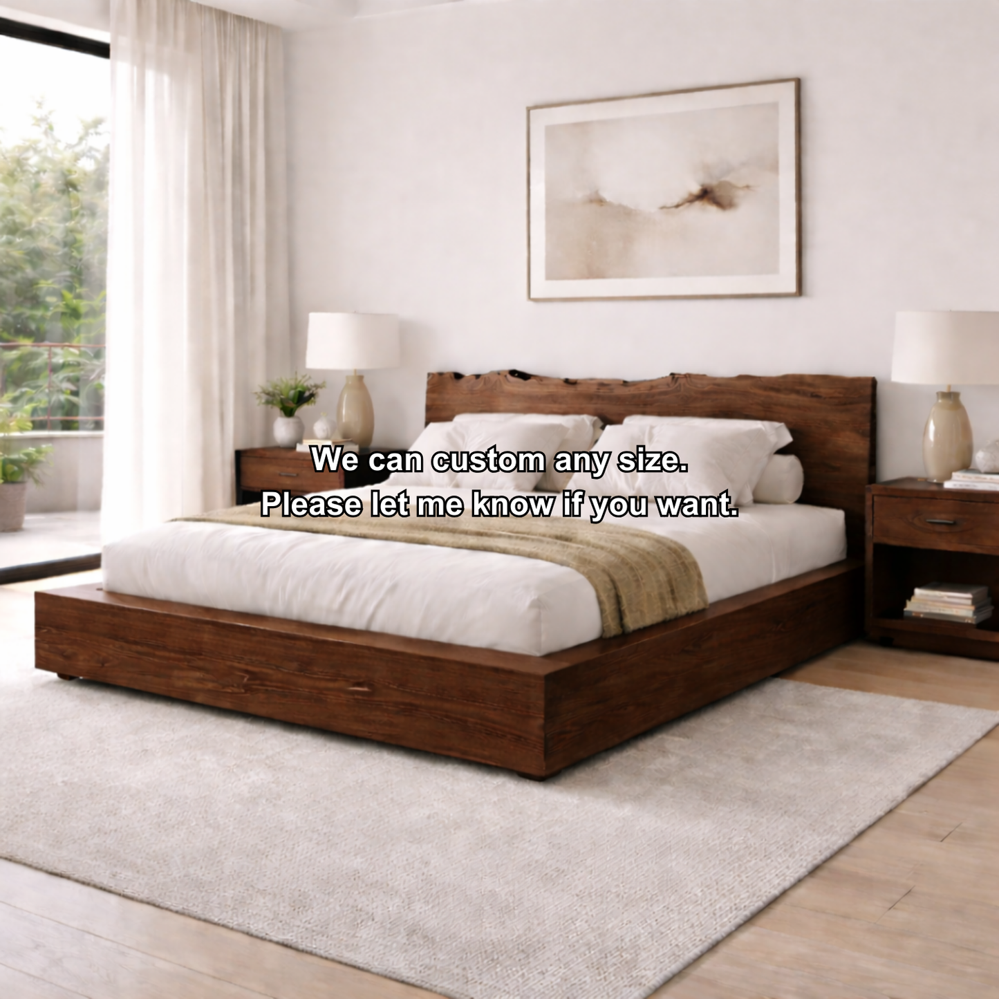 Solid Wood Platform Bed Frame with Live Edge Headboard