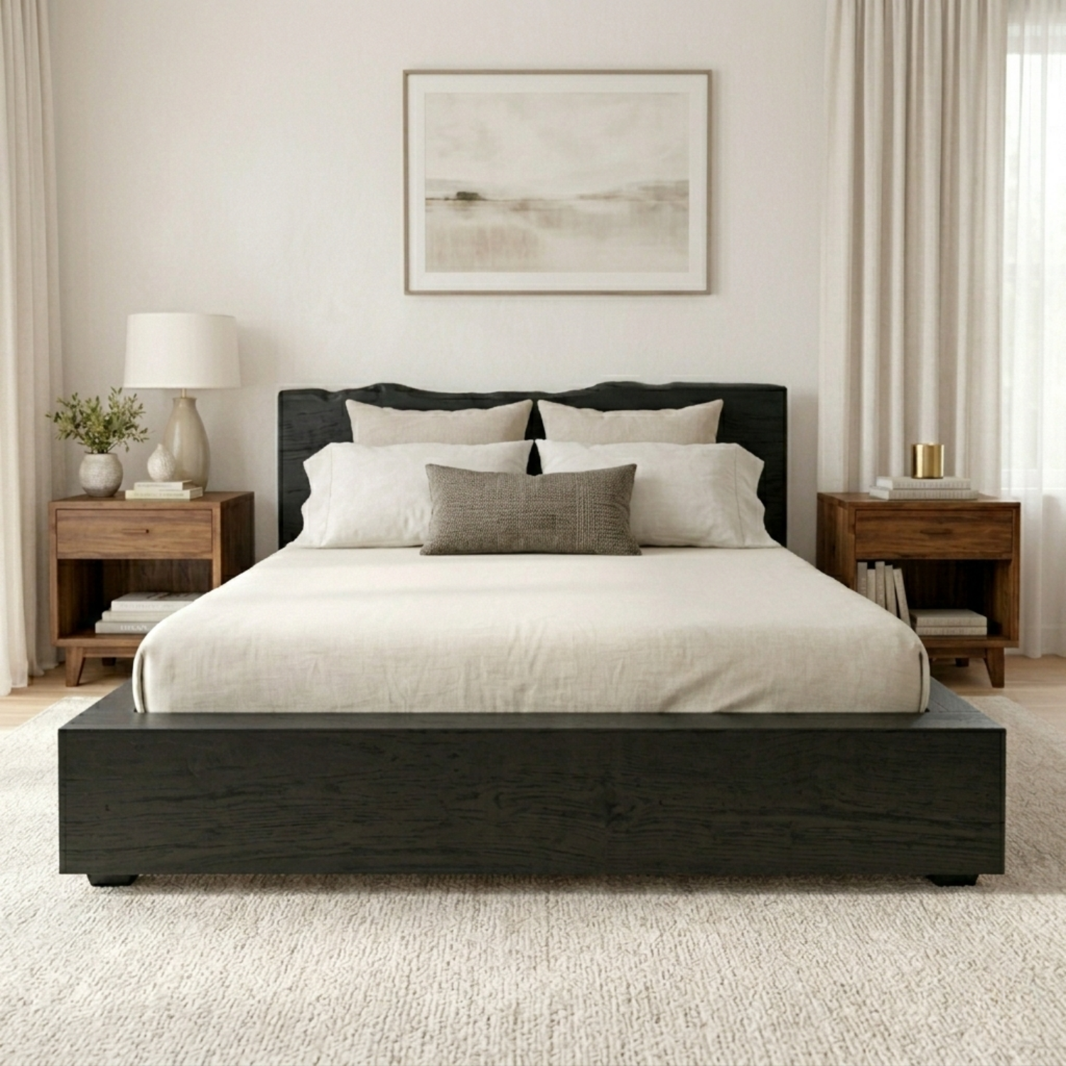 Solid Wood Platform Bed Frame with Live Edge Headboard