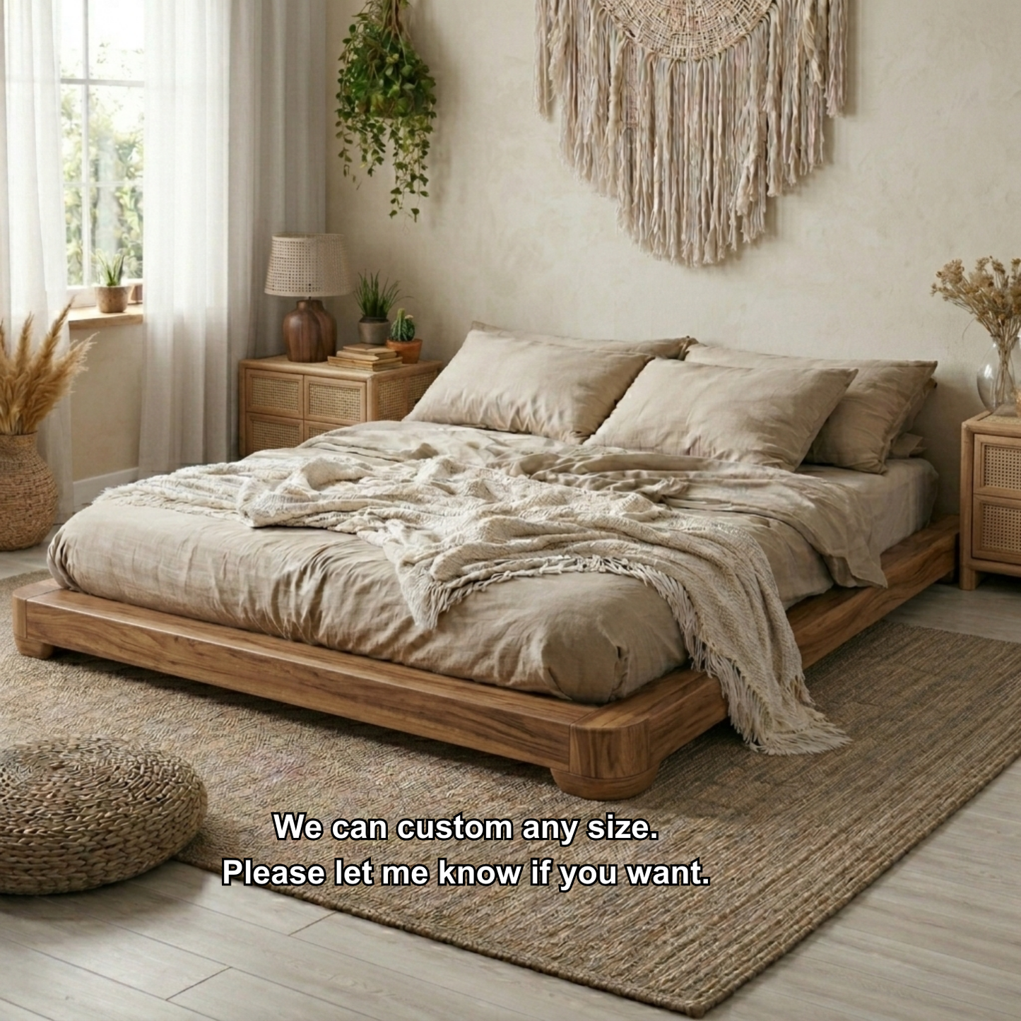 Low Profile Solid Wood Platform Bed Frame – Minimalist Japandi Style