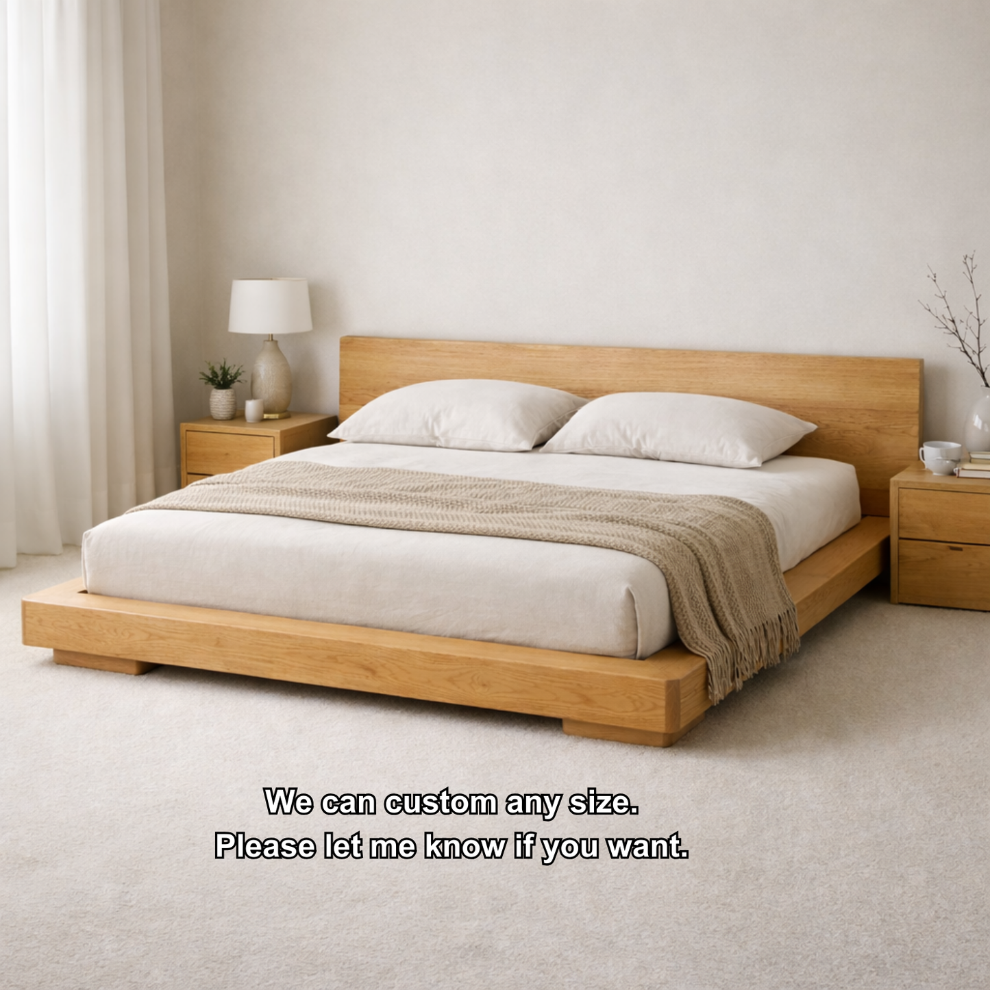 Low Profile Solid Wood Platform Bed Frame with Minimalist Headboard