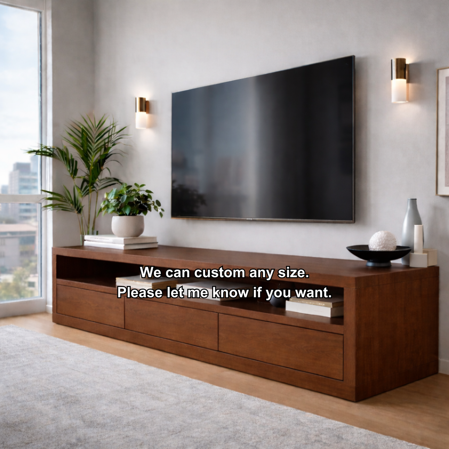 Solid Wood Low Profile TV Stand with Drawers & Open Shelf – Modern Media Console