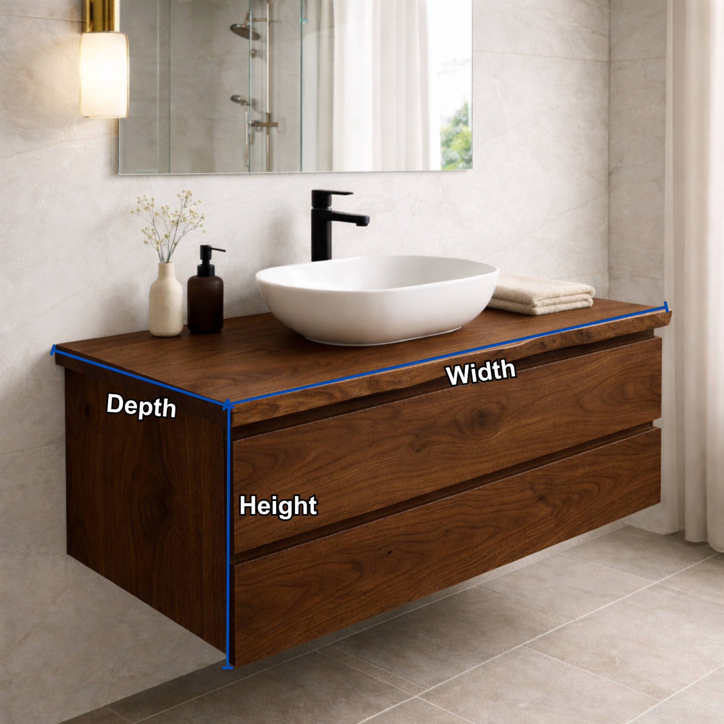 Floating Solid Wood Bathroom Vanity – Wall Mounted Modern Cabinet