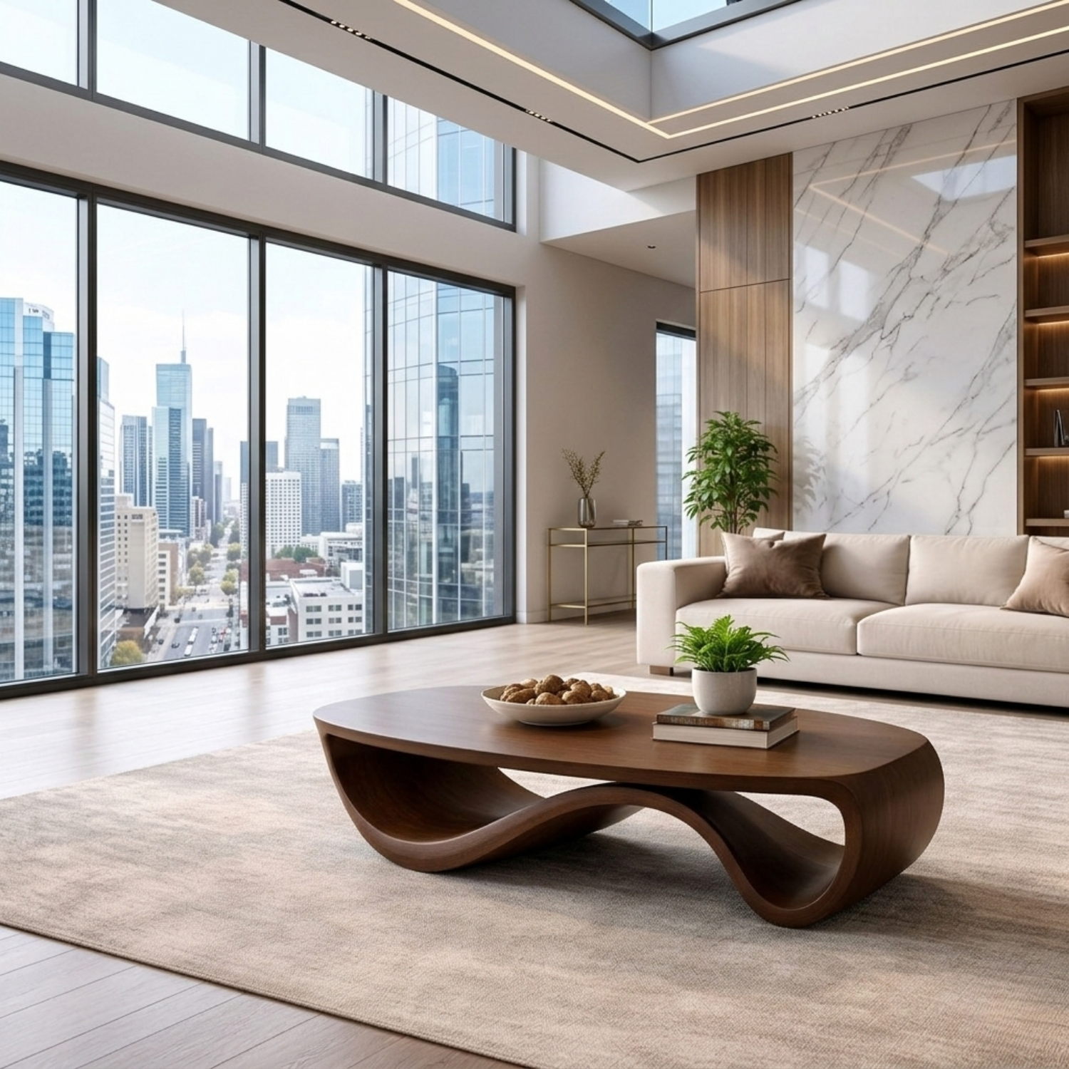 Sculptural Solid Wood Coffee Table – Modern Organic Living Room Center Table