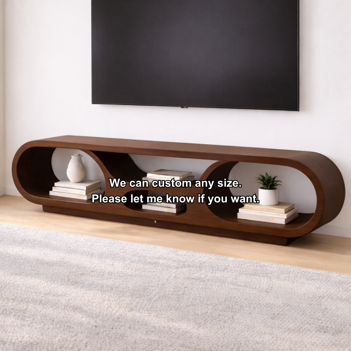 Solid Wood TV Stand with Open Storage and Modern Curved Design Kitchnce