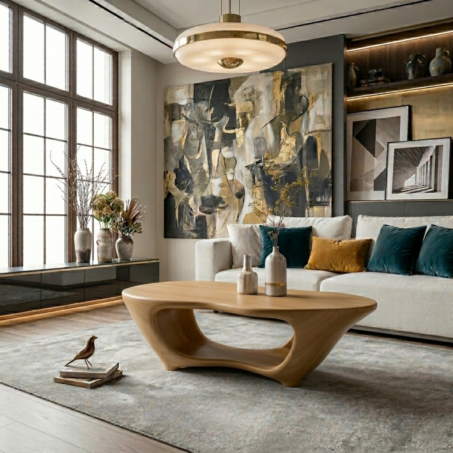 Sculptural Solid Wood Coffee Table – Modern Organic Living Room Center Table
