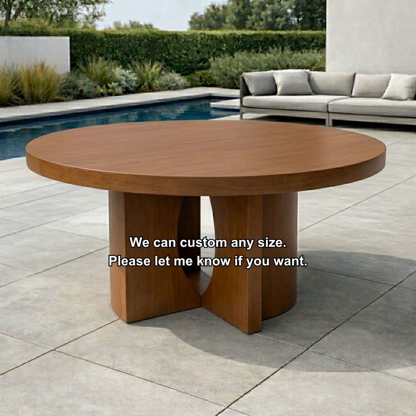 Round Solid Wood Outdoor Dining Table with Sculptural Dual Pedestal Base