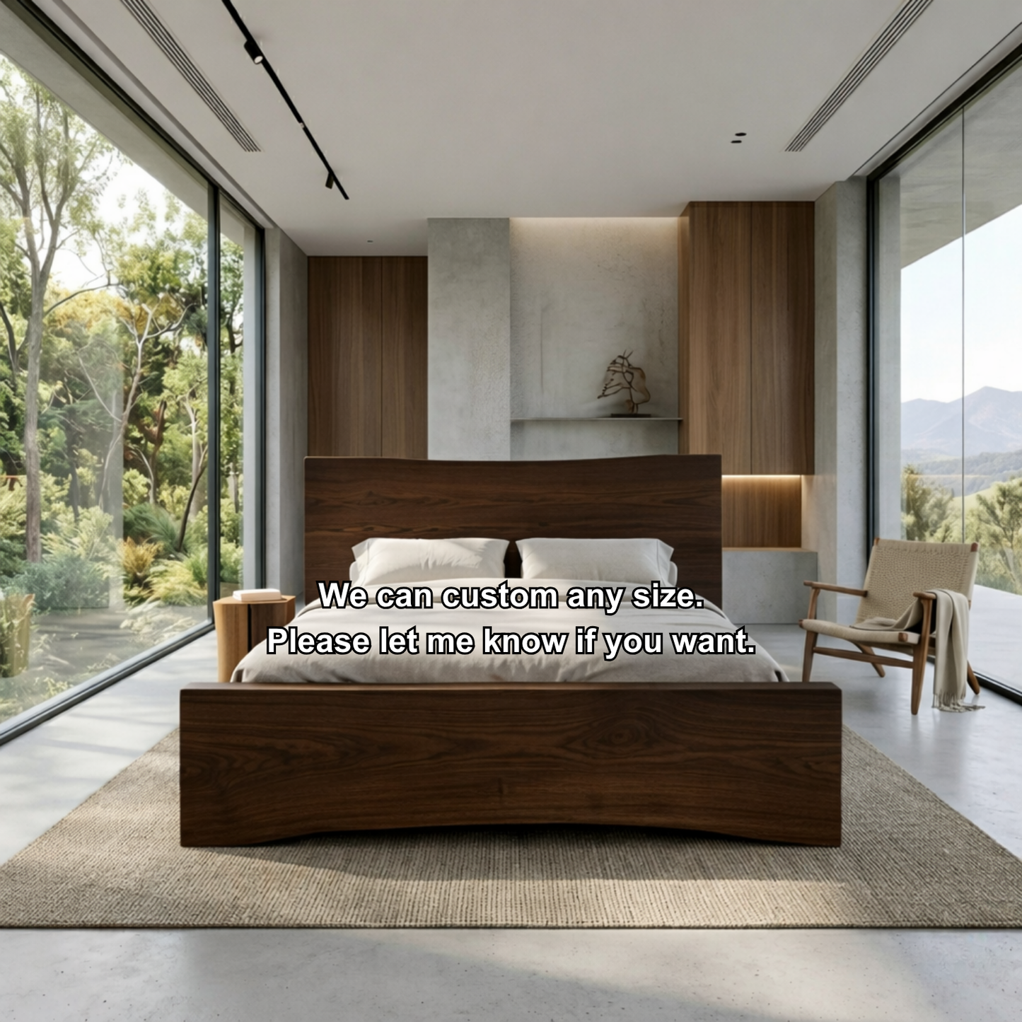 Curved Solid Wood Platform Bed Frame with Sculpted Footboard Design