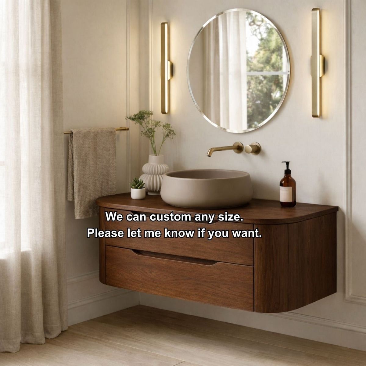 Modern Floating Bathroom Vanity with Curved Edges – Handcrafted Solid Wood Kitchnce