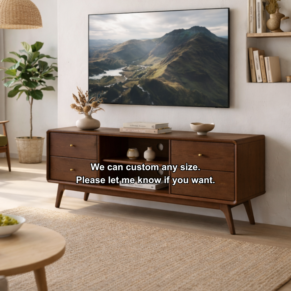 Solid Wood TV Stand with Drawers and Open Shelf – Mid-Century Modern Media Console Kitchnce
