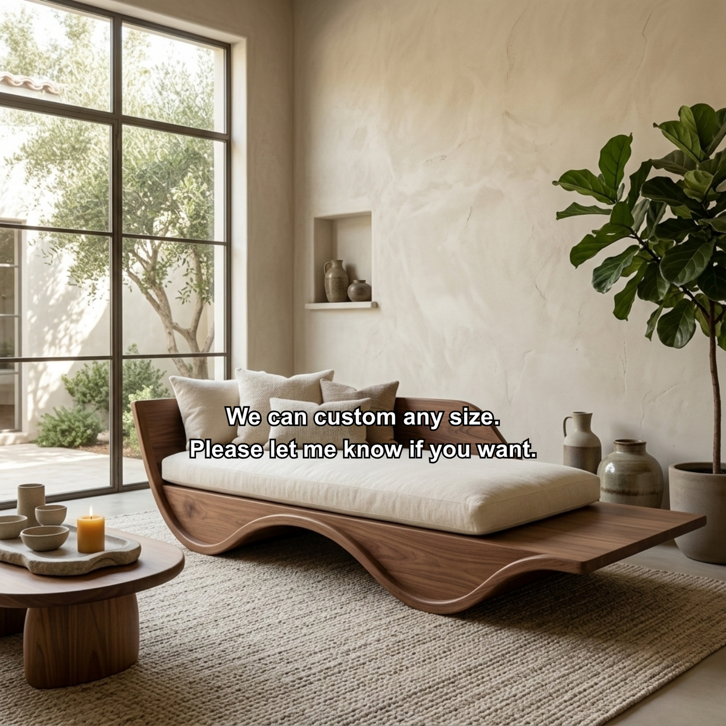 Solid Wood Curved Daybed Frame – Modern Minimalist Wave Design Lounge Bed Kitchnce