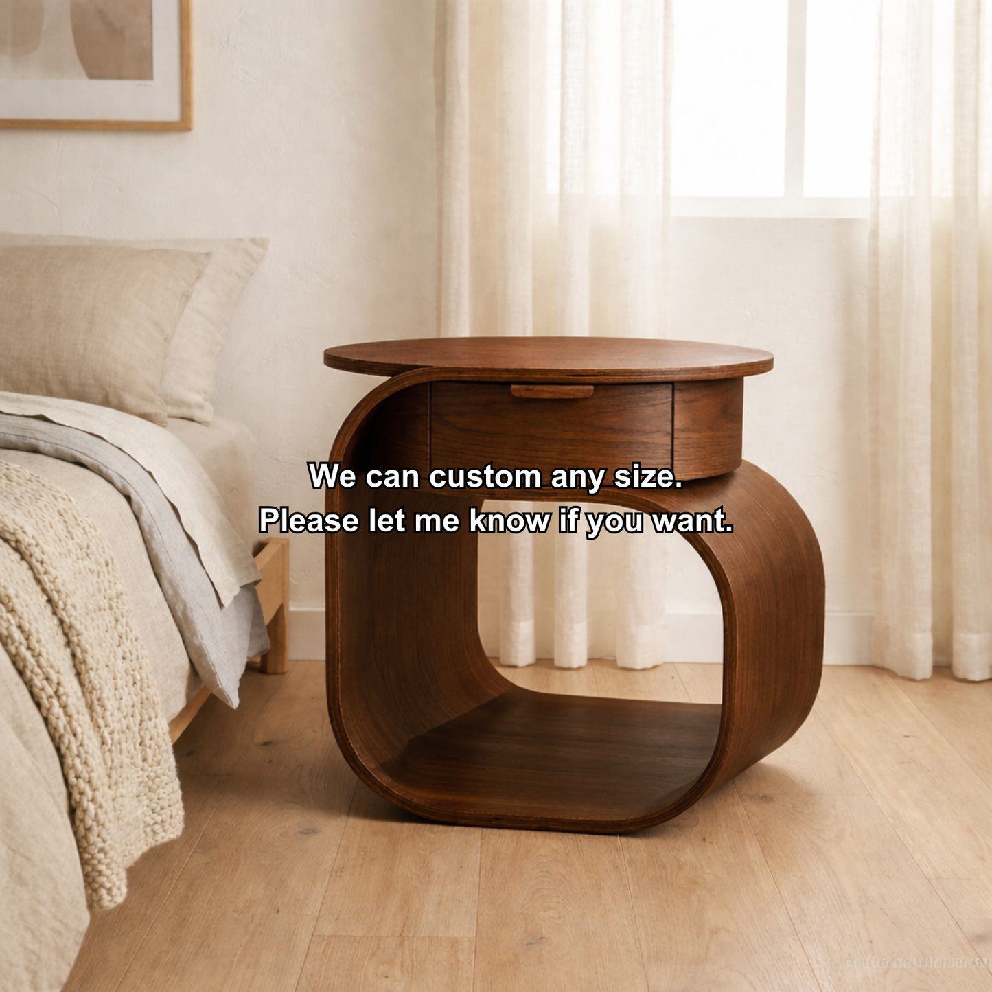 Solid Wood Nightstand with Built-in Cat Bed – Modern Curved Pet Friendly Bedside Table Kitchnce