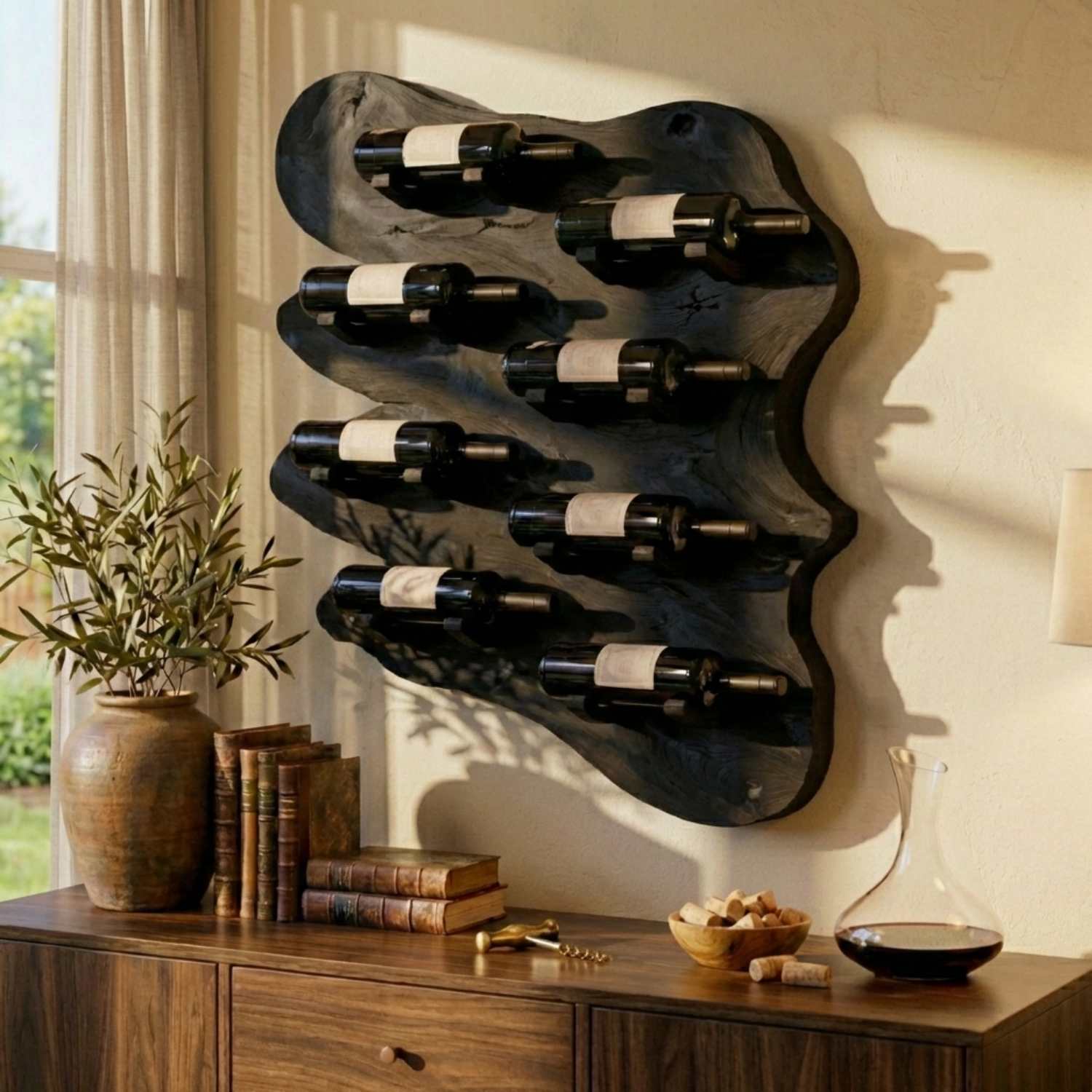 Live Edge Solid Wood Wine Holder – Handcrafted Wall Mounted Wine Rack