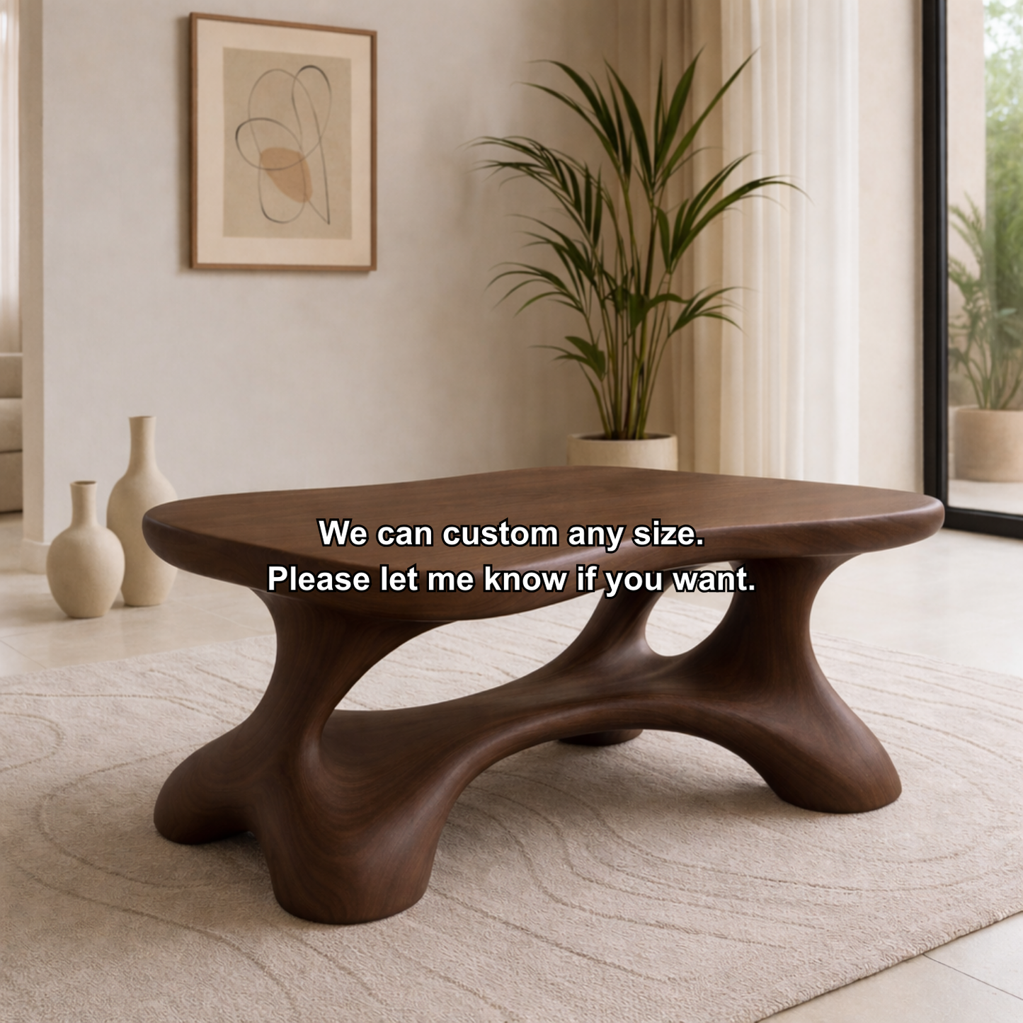 Solid Wood Sculptural Coffee Table with Organic Curved Base Kitchnce