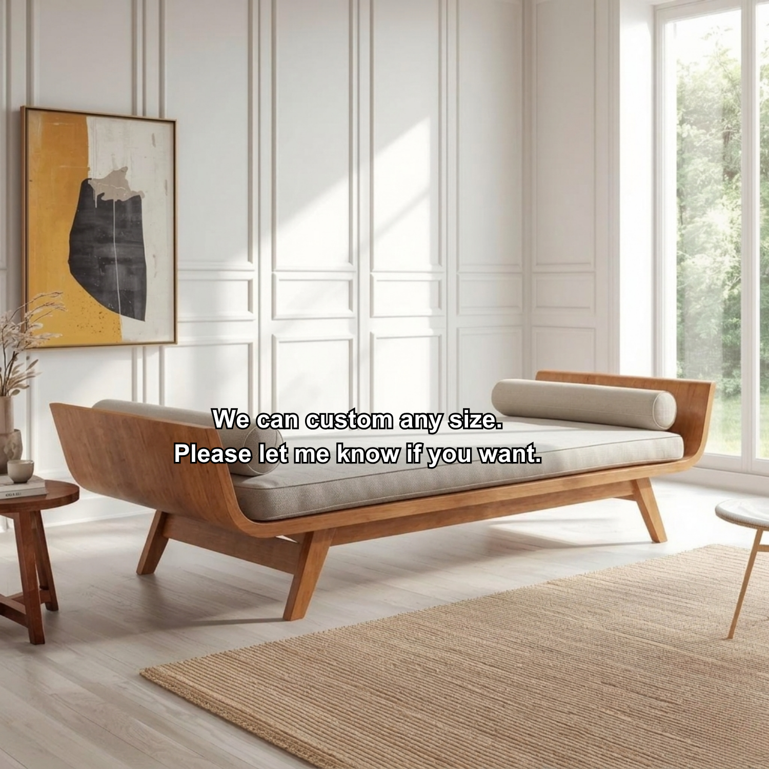 Solid Wood Daybed with Curved Side Panels and Angled Legs – Modern Sculptural Lounge Bed