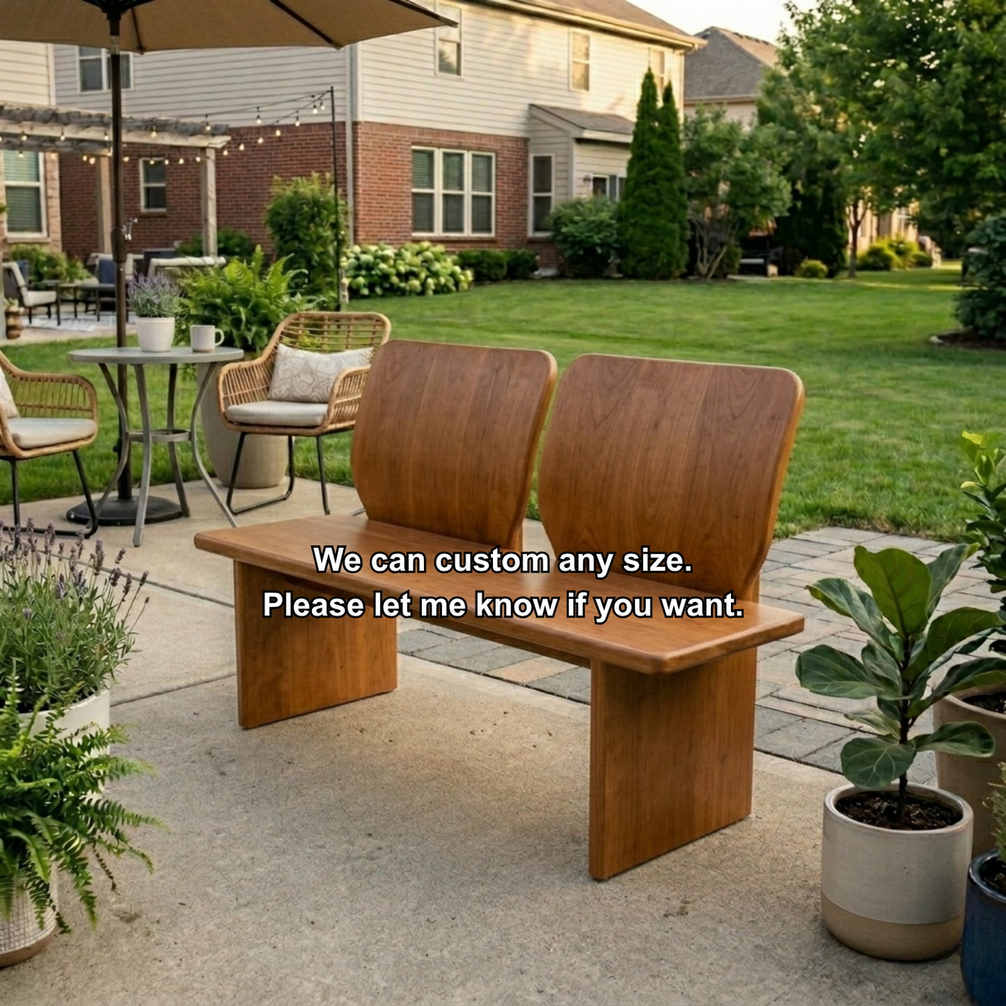 Solid Wood Outdoor Bench with Dual Curved Backrests Modern Sculptural Seating