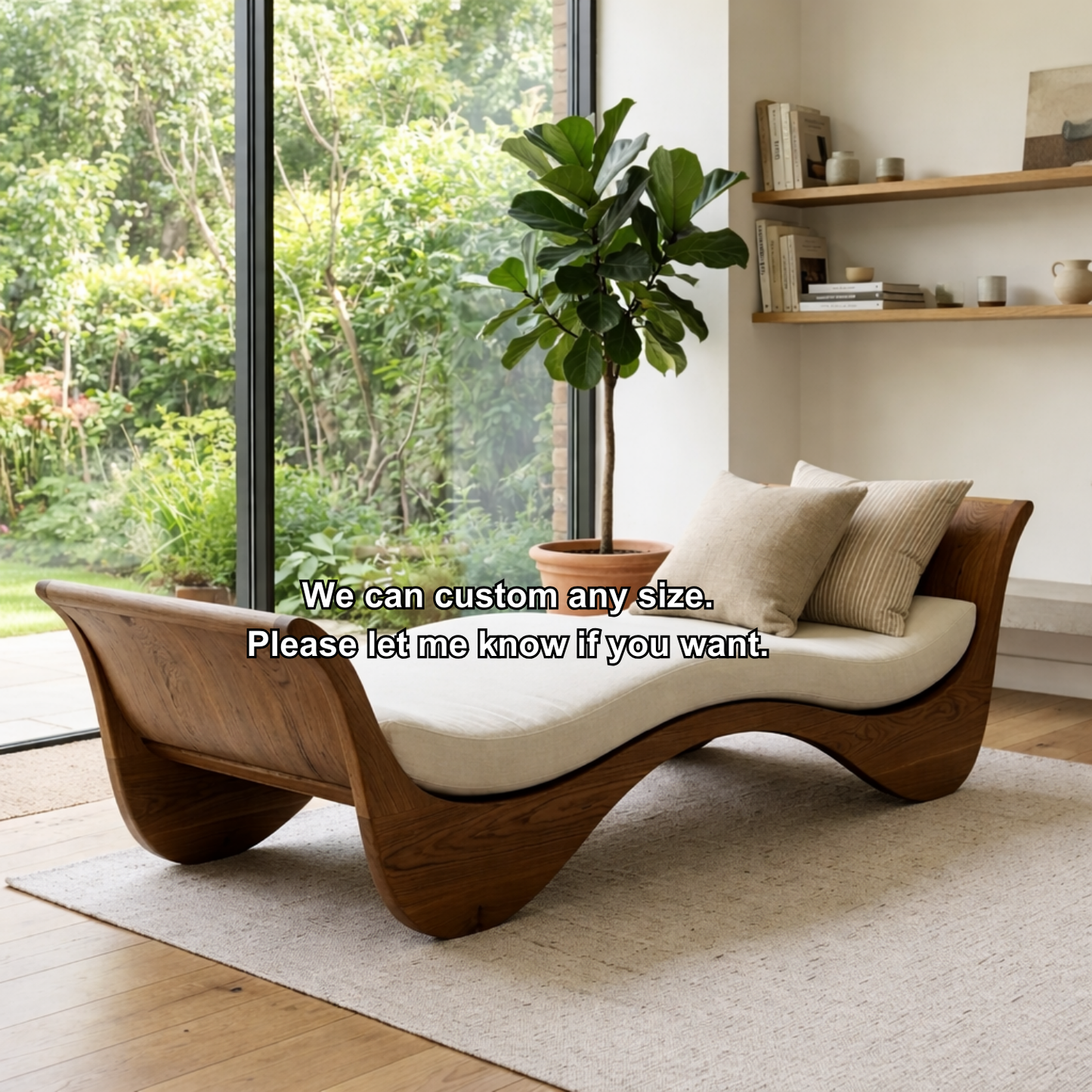 Sculptural Solid Wood Daybed with Curved Frame – Modern Lounge Chaise Daybed