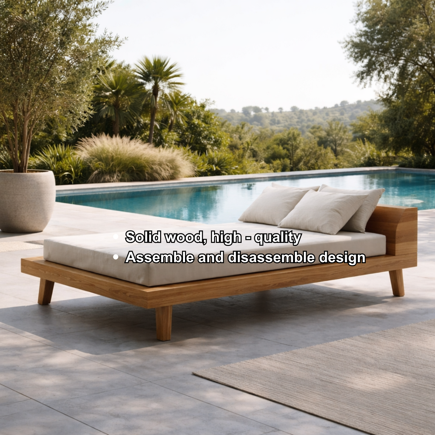 Solid Wood Daybed with Platform Frame – Modern Outdoor Lounge Daybed