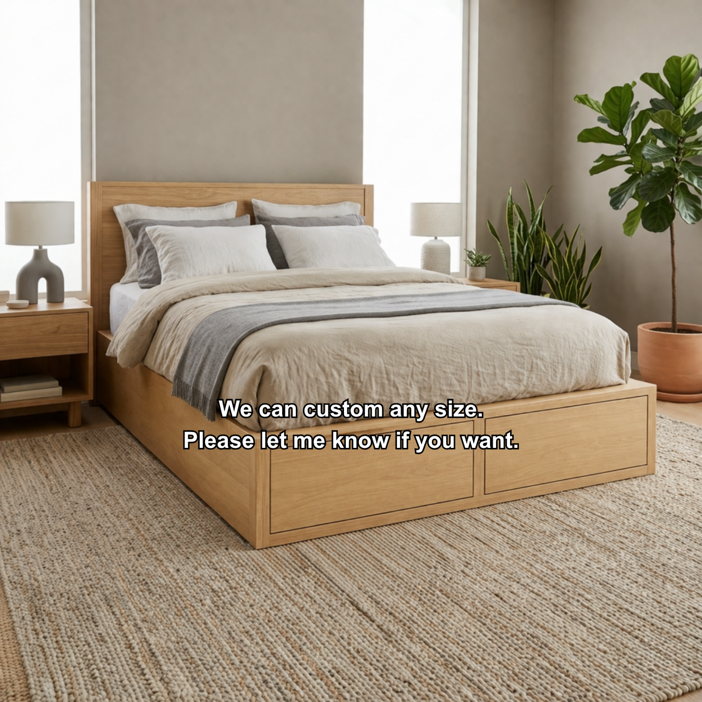 Solid Wood Storage Platform Bed Frame with Built-In Footboard Drawers