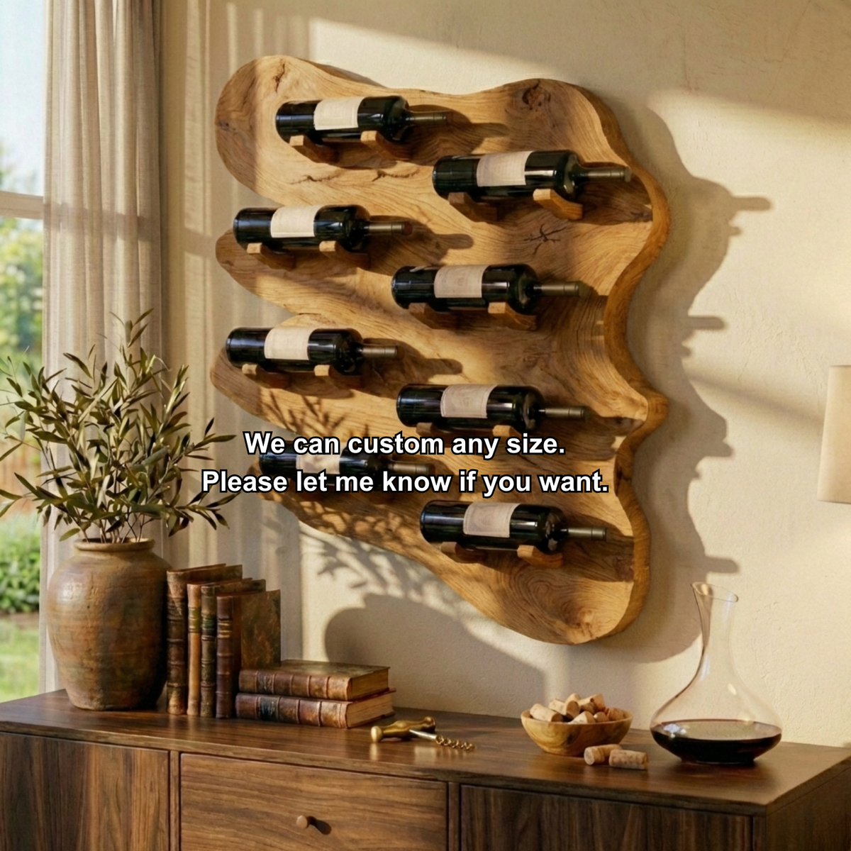 Live Edge Solid Wood Wine Holder – Handcrafted Wall Mounted Wine Rack