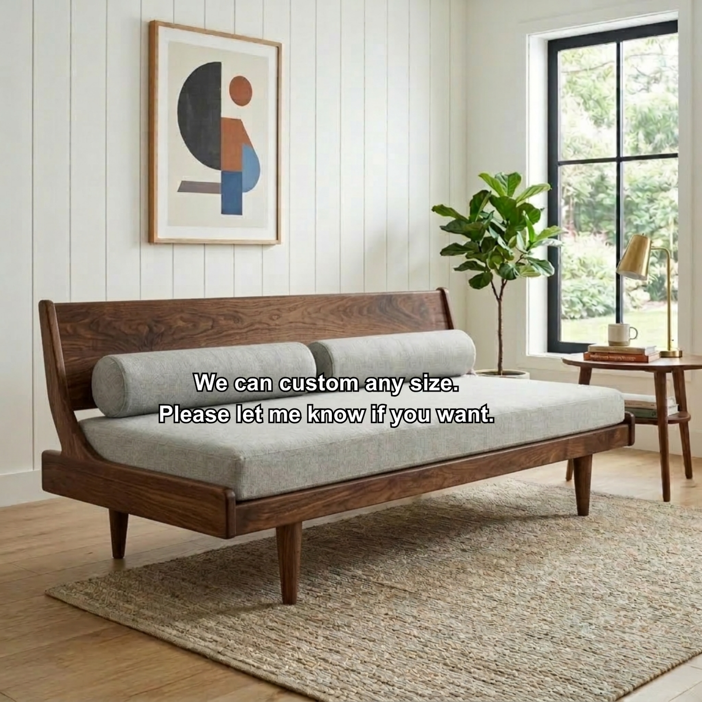 Mid-Century Solid Wood Daybed with Angled Backrest and Tapered Legs – Modern Lounge Sofa