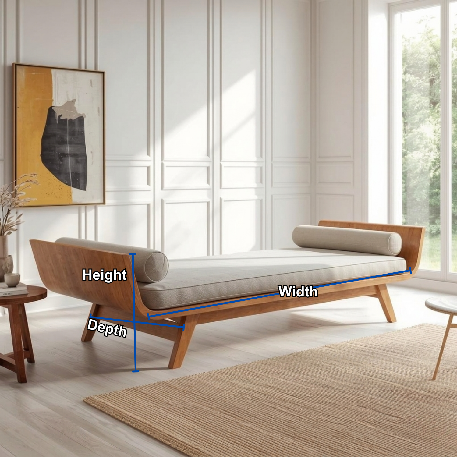 Solid Wood Daybed with Curved Side Panels and Angled Legs – Modern Sculptural Lounge Bed
