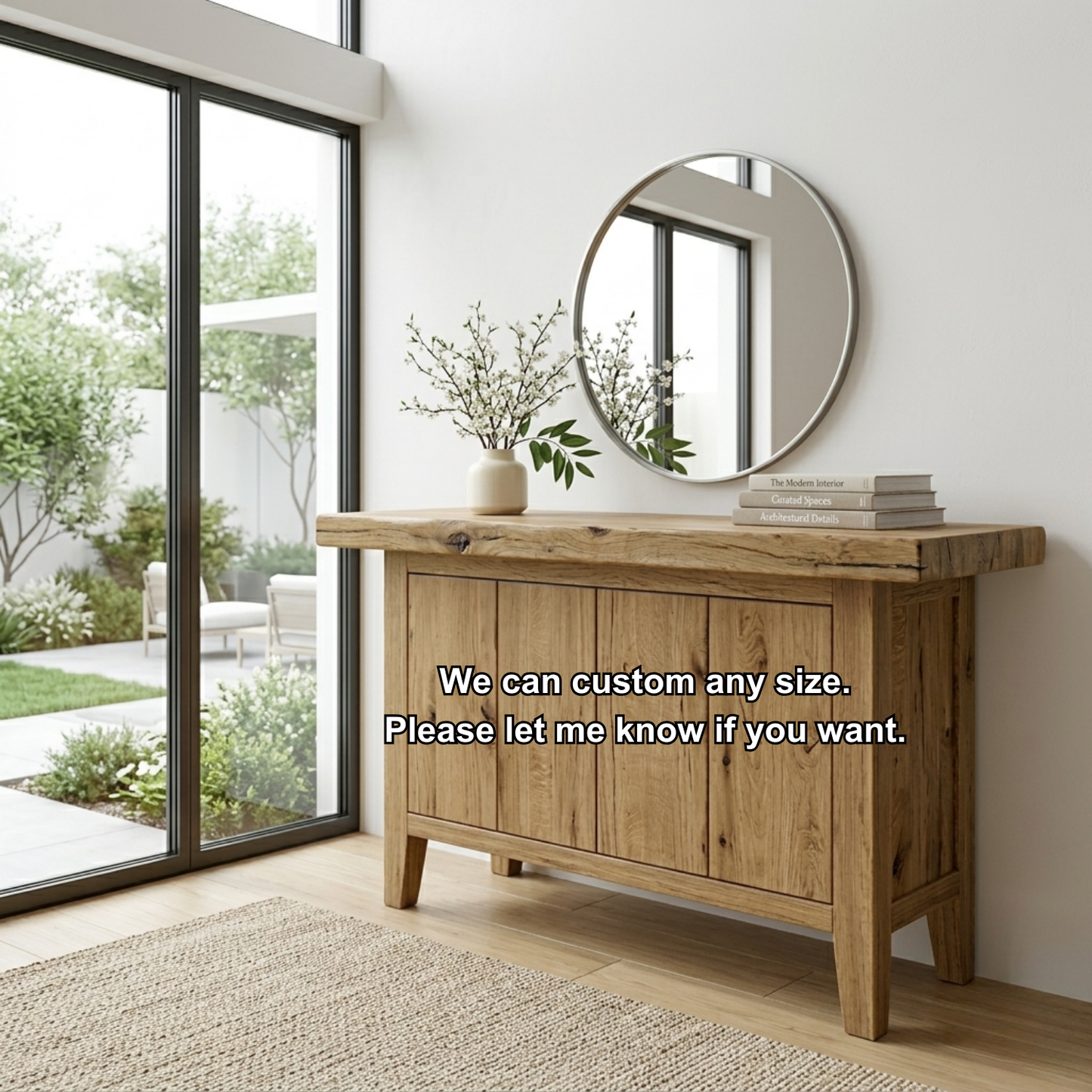 Solid Wood Console Table with Cabinet Storage – Modern Rustic Entryway Sideboard