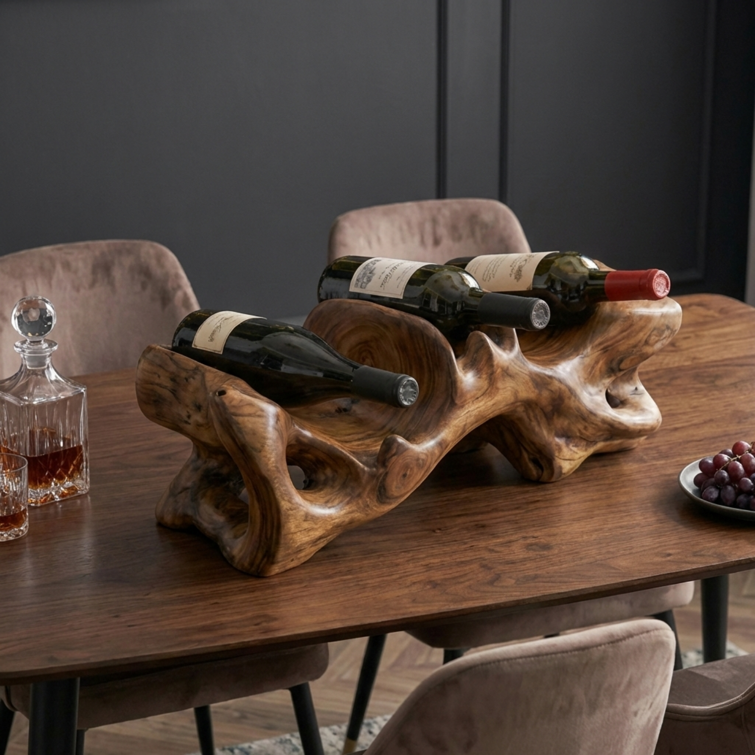 Handcrafted Solid Wood Wine Holder – Organic Sculptural Tabletop Wine Rack