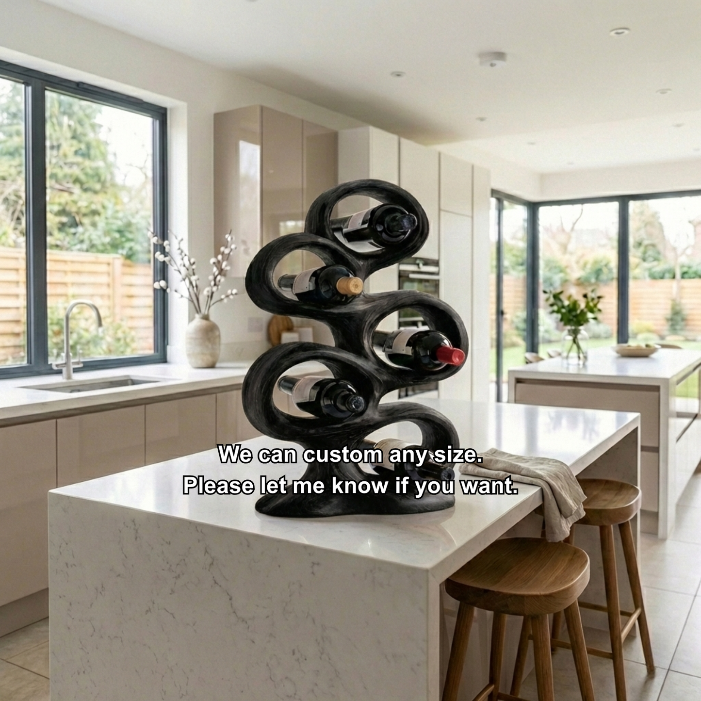 Handcrafted Solid Wood Wine Holder – Sculptural Loop Countertop Wine Rack