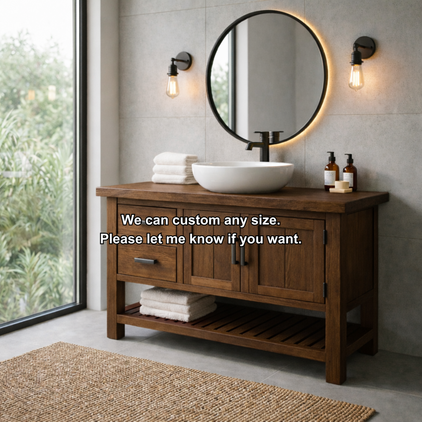 Solid Wood Bathroom Vanity with Drawers and Cabinet Storage