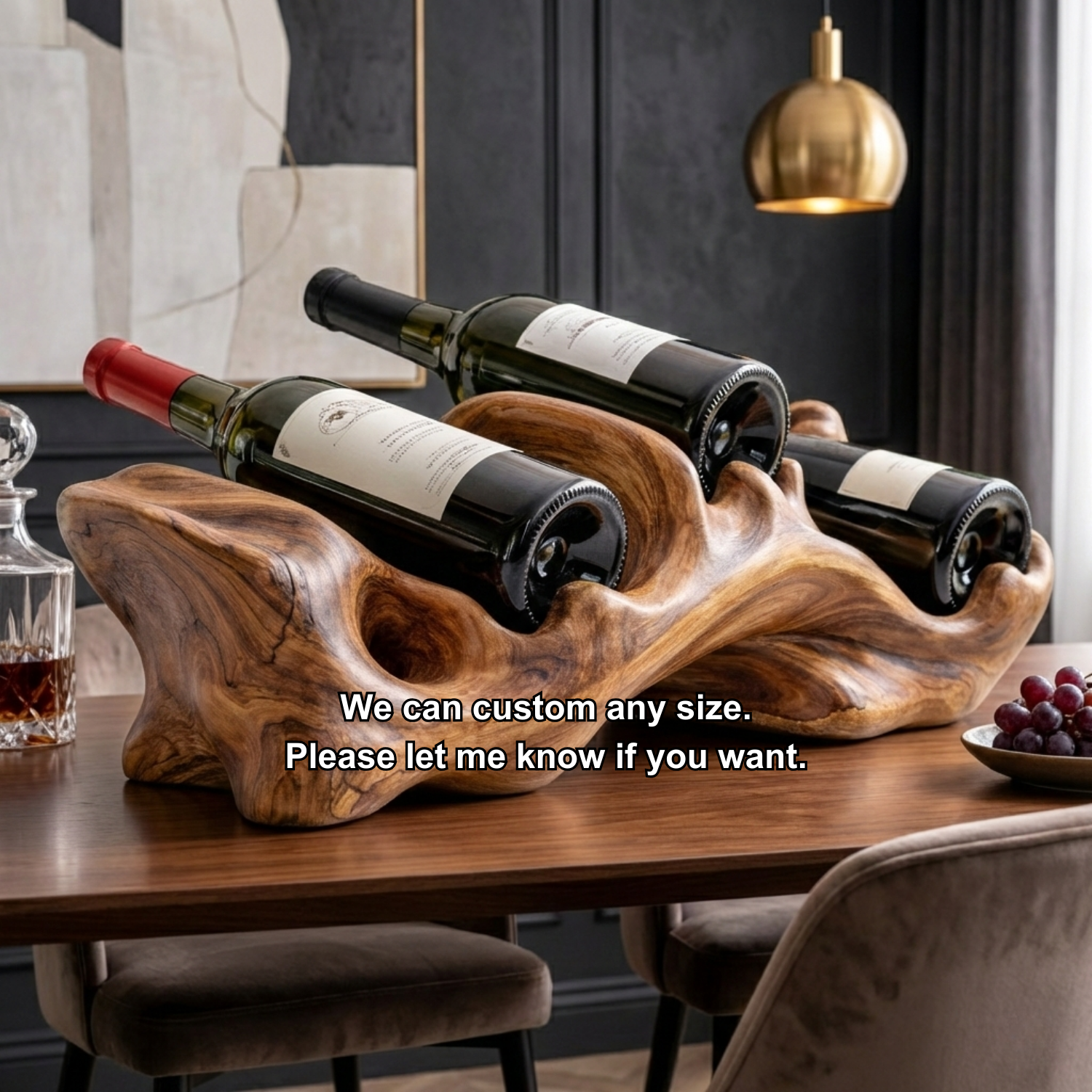 Handcrafted Solid Wood Wine Holder – Organic Sculptural Tabletop Wine Rack