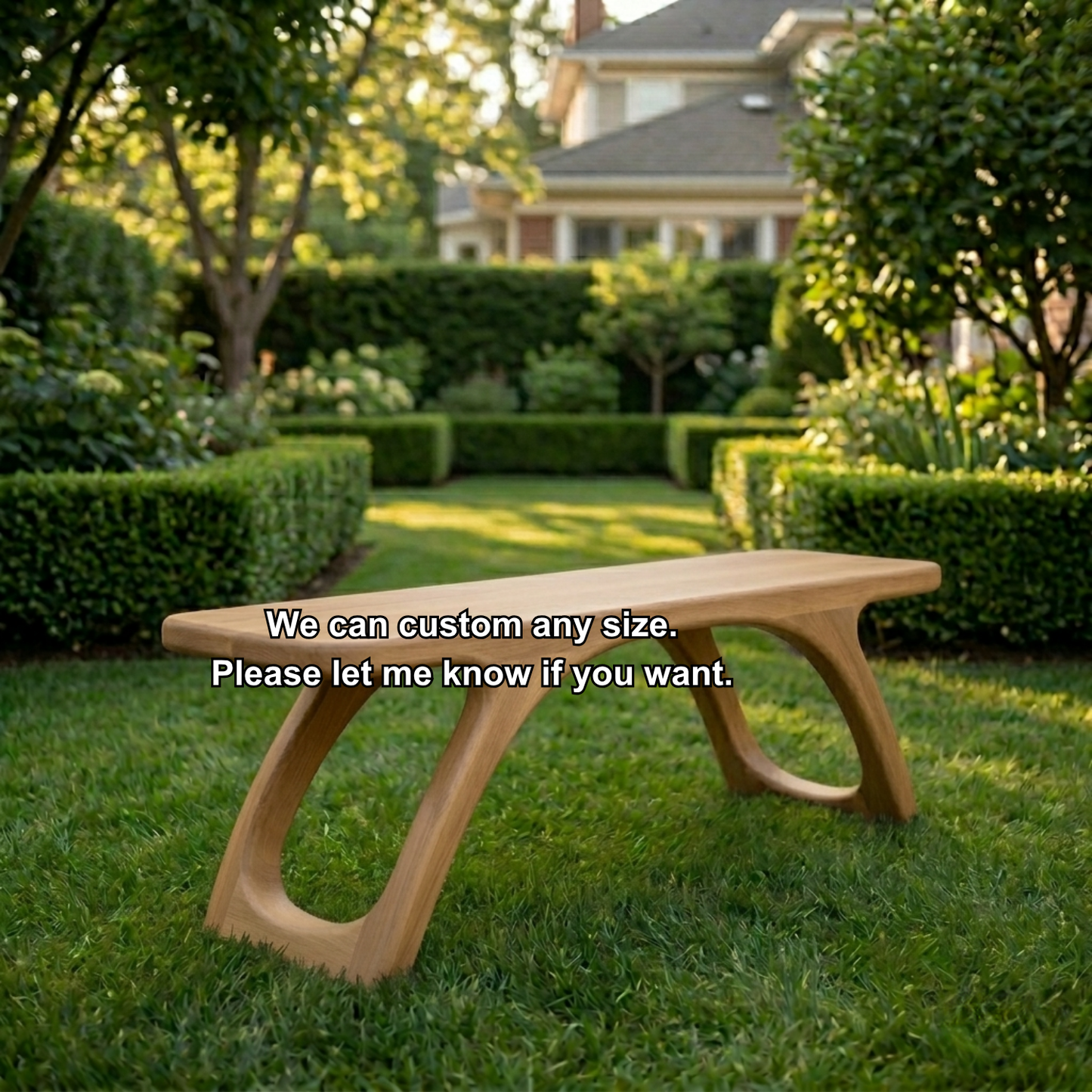 Solid Wood Outdoor Bench with Sculptural Cut-Out Legs and Organic Curved Frame