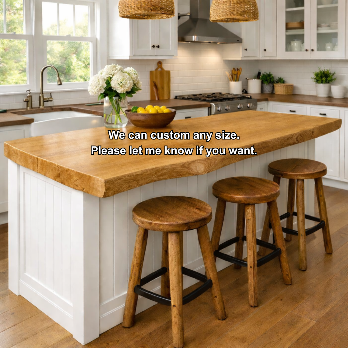 Solid Wood Kitchen Countertop – Live Edge Island Top with Bar Seating Kitchnce