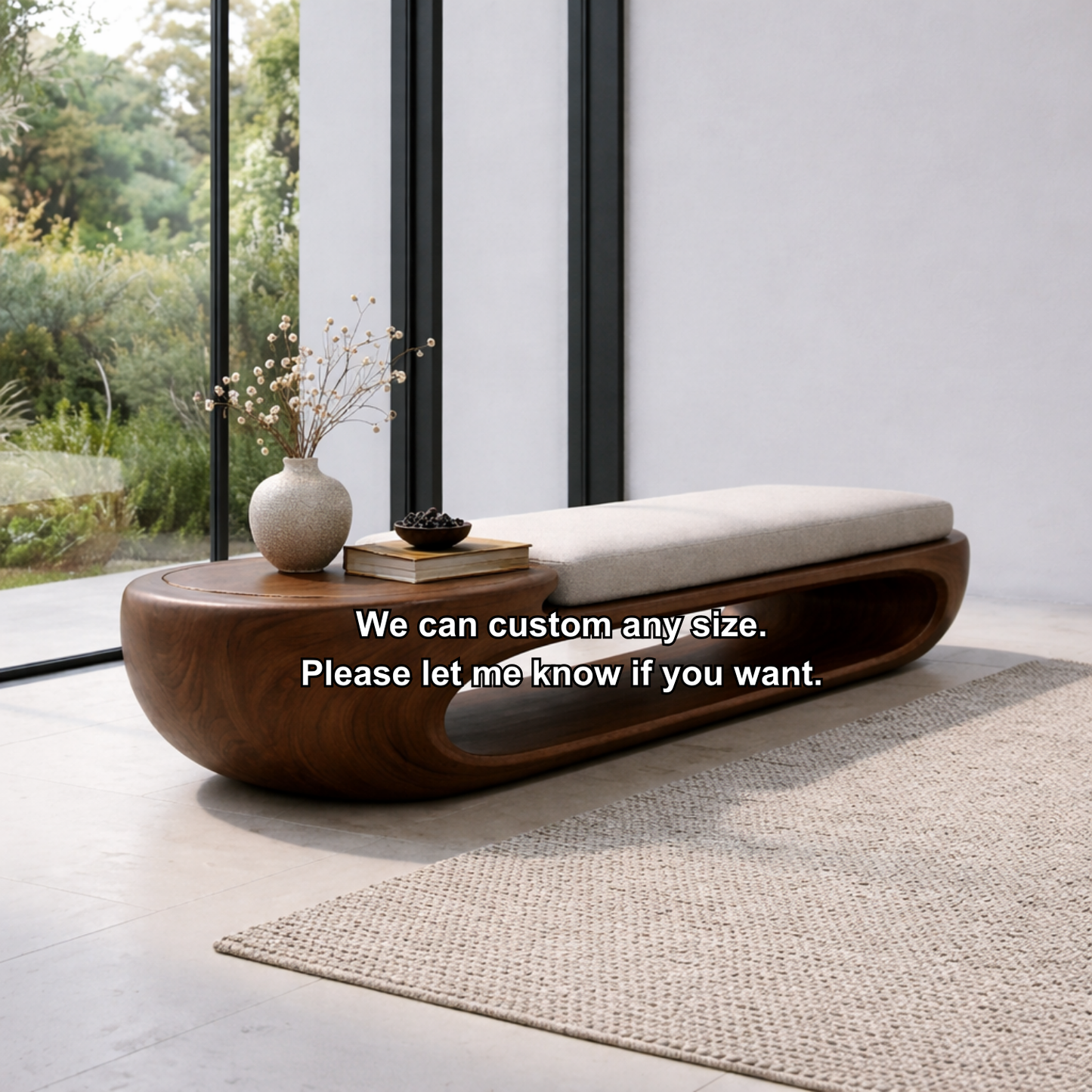 Organic Curved Solid Wood Entryway Bench with Sculptural Open Base Design