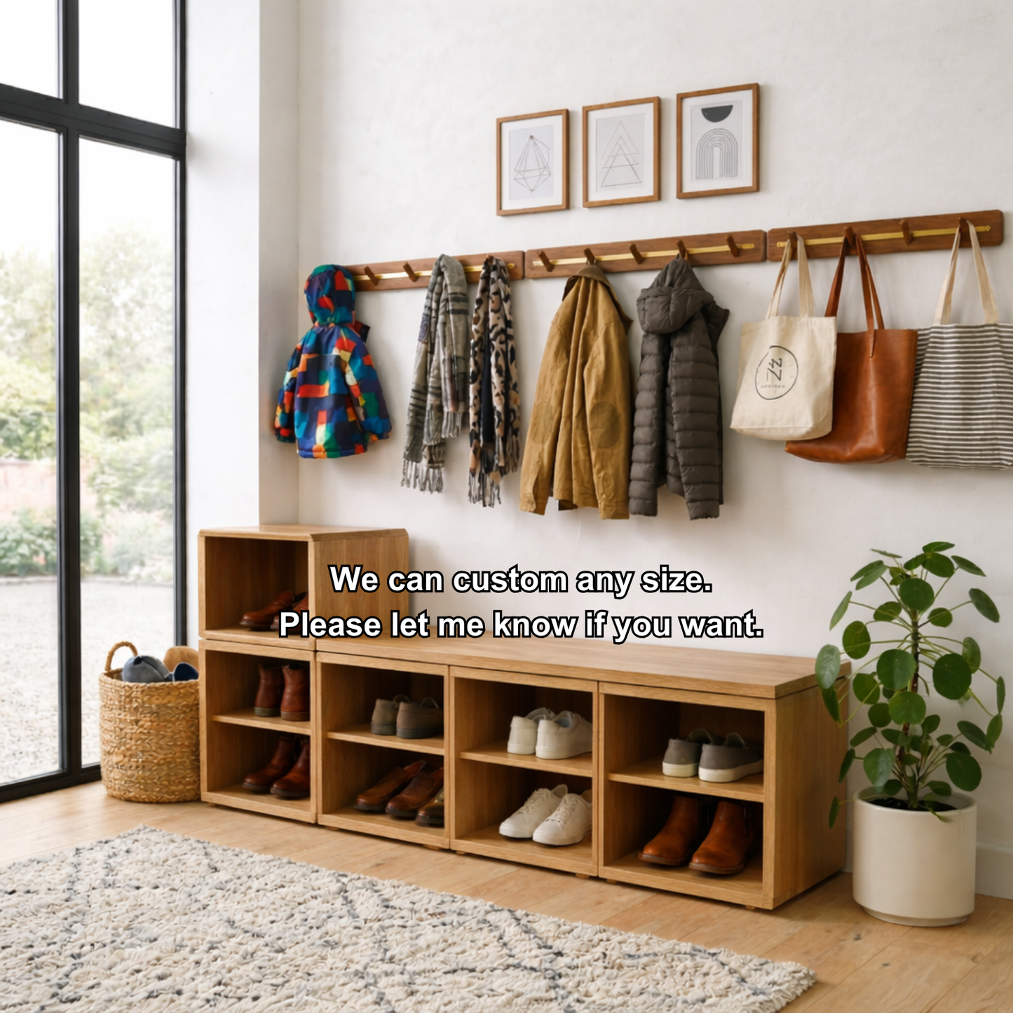 Modular Solid Wood Shoe Storage Bench with Open Cubby Shelves – Entryway Shoe Bench