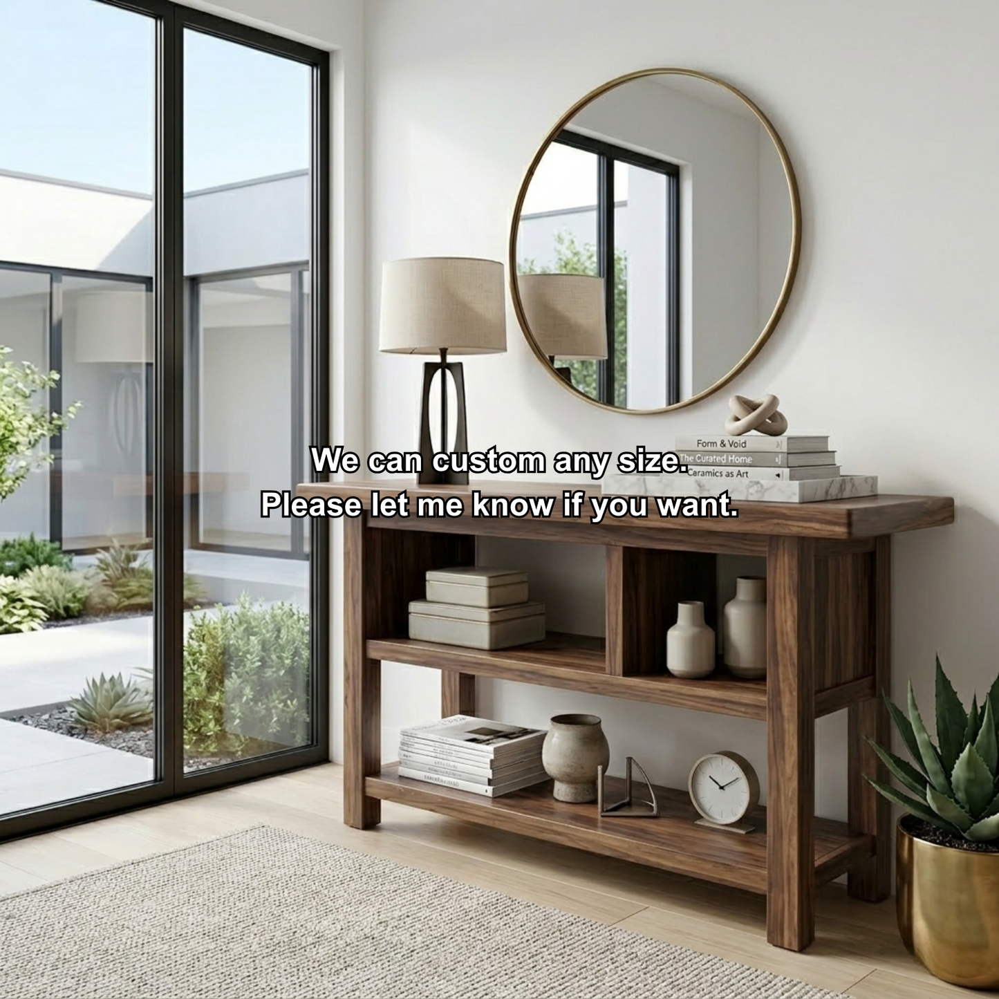 Solid Wood Console Table with Open Shelves – Modern Minimalist Entryway Display Table