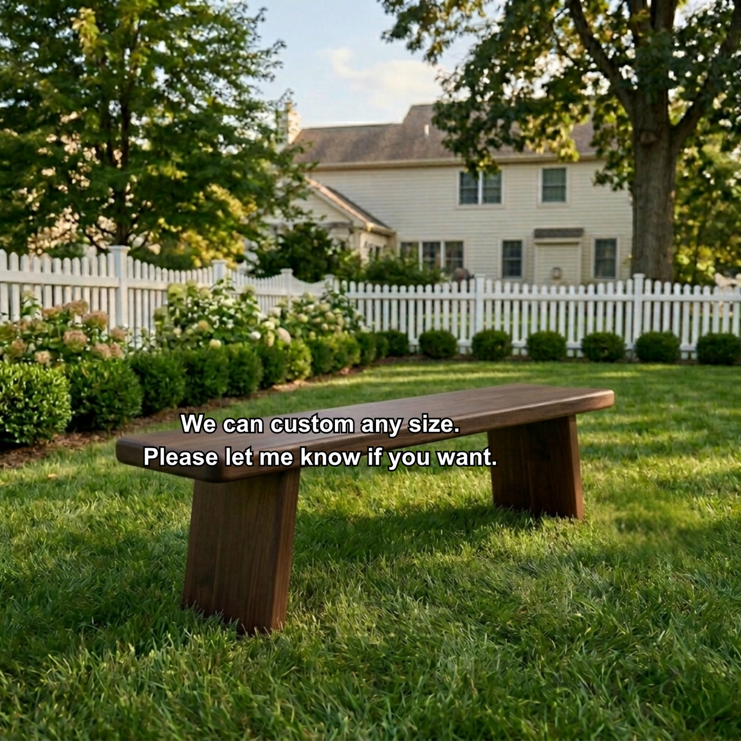 Solid Wood Outdoor Bench with Minimalist Slab Seat and Tapered Block Legs