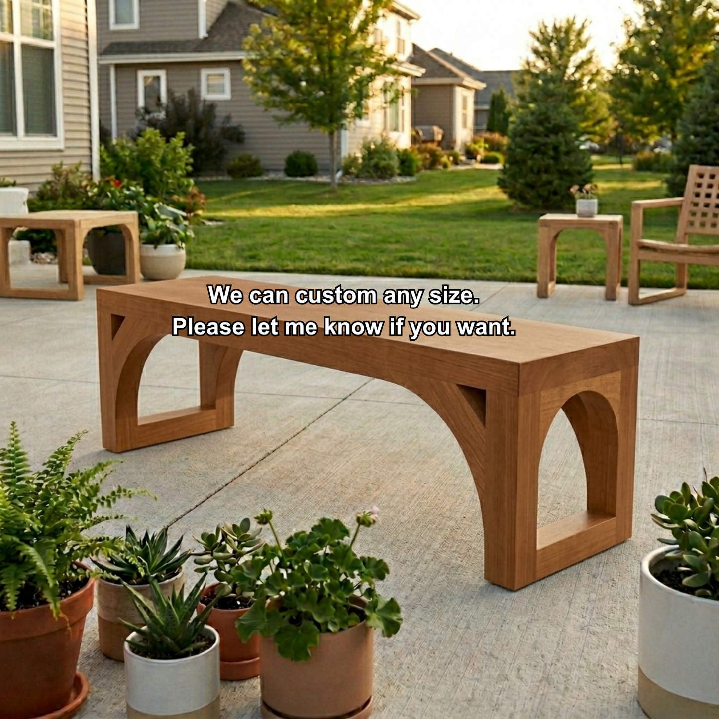 Solid Wood Outdoor Bench with Arched Base and Minimalist Rectangular Design