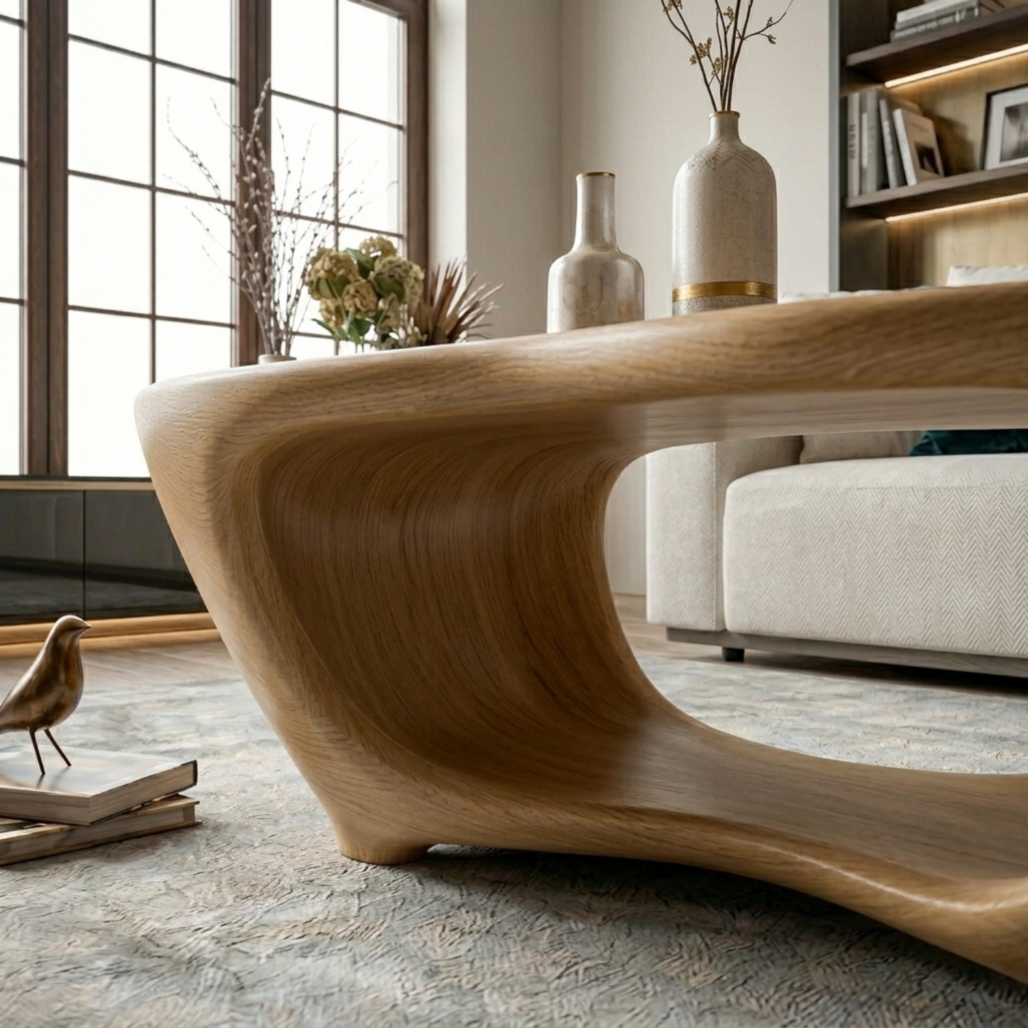 Sculptural Solid Wood Coffee Table – Modern Organic Living Room Center Table