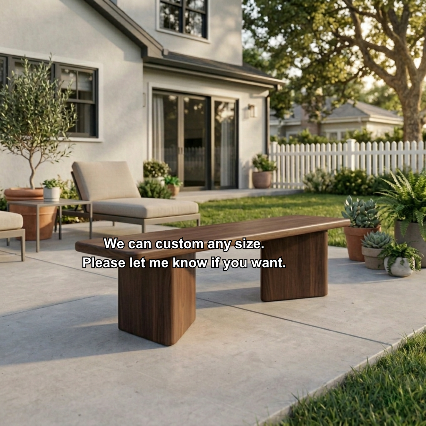 Solid Wood Outdoor Bench Minimalist Slab Seat with Block Leg Base Design