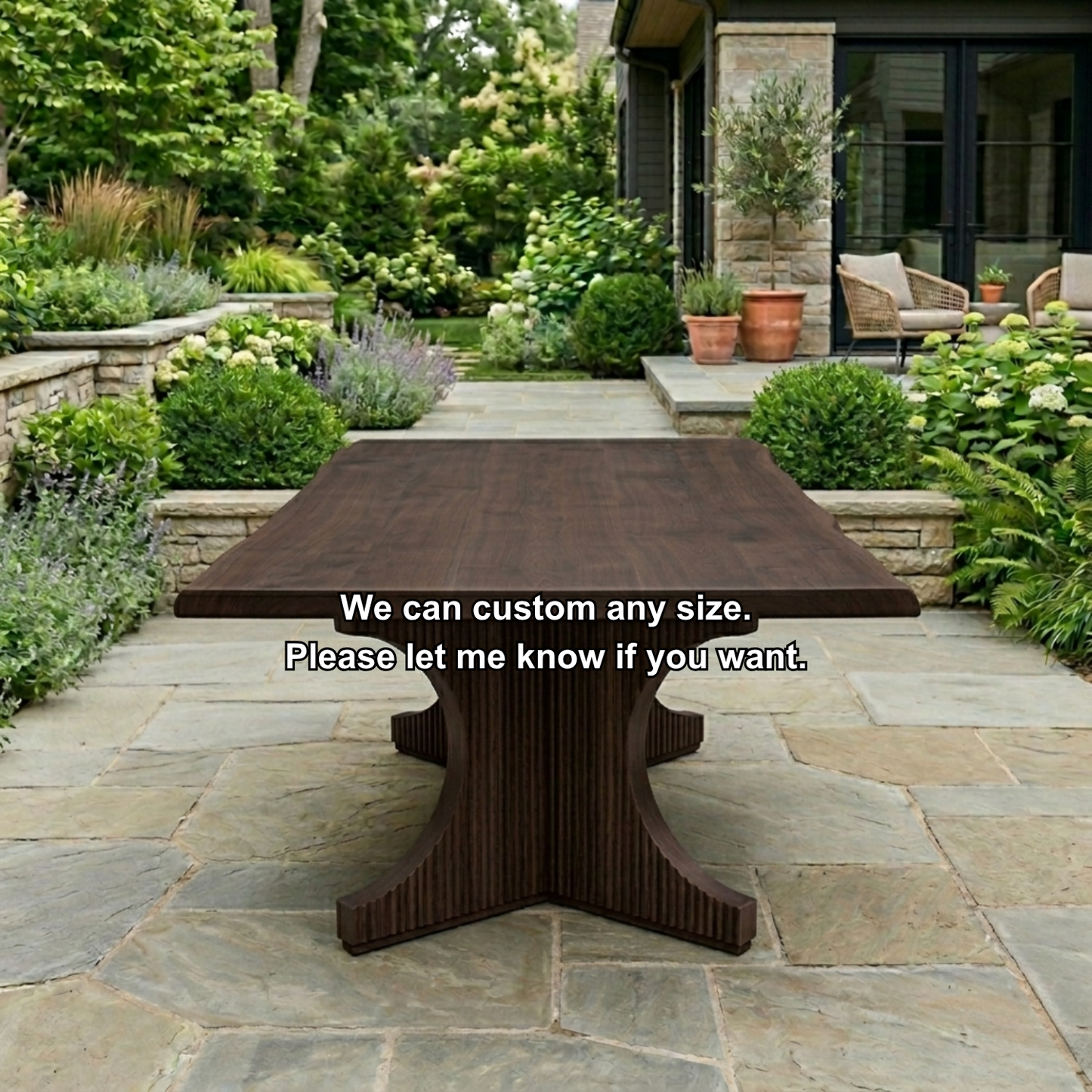 Solid Wood Outdoor Dining Table Square Top with Fluted Cross Pedestal Base