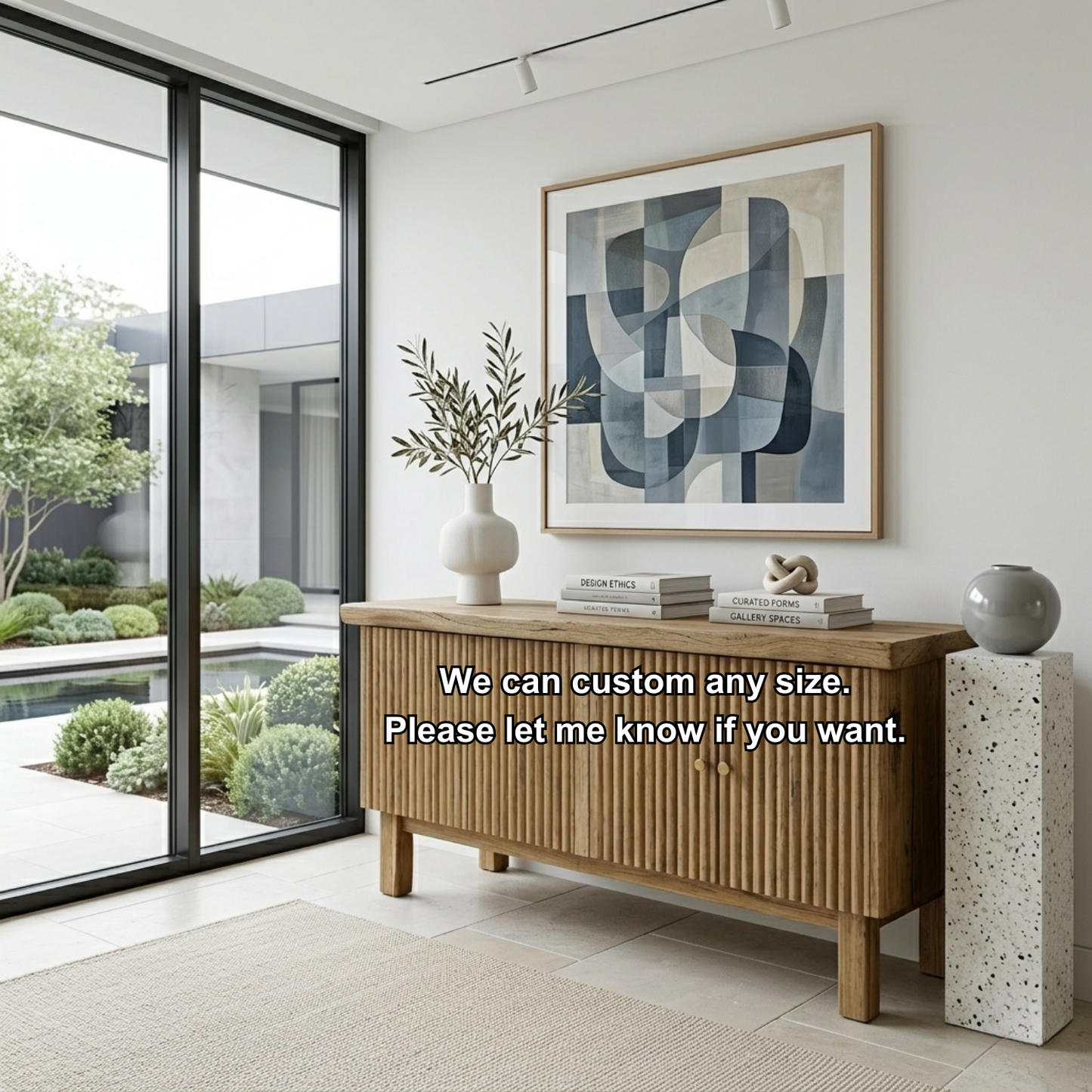Fluted Solid Wood Console Table with Cabinet – Modern Slatted Entryway Sideboard