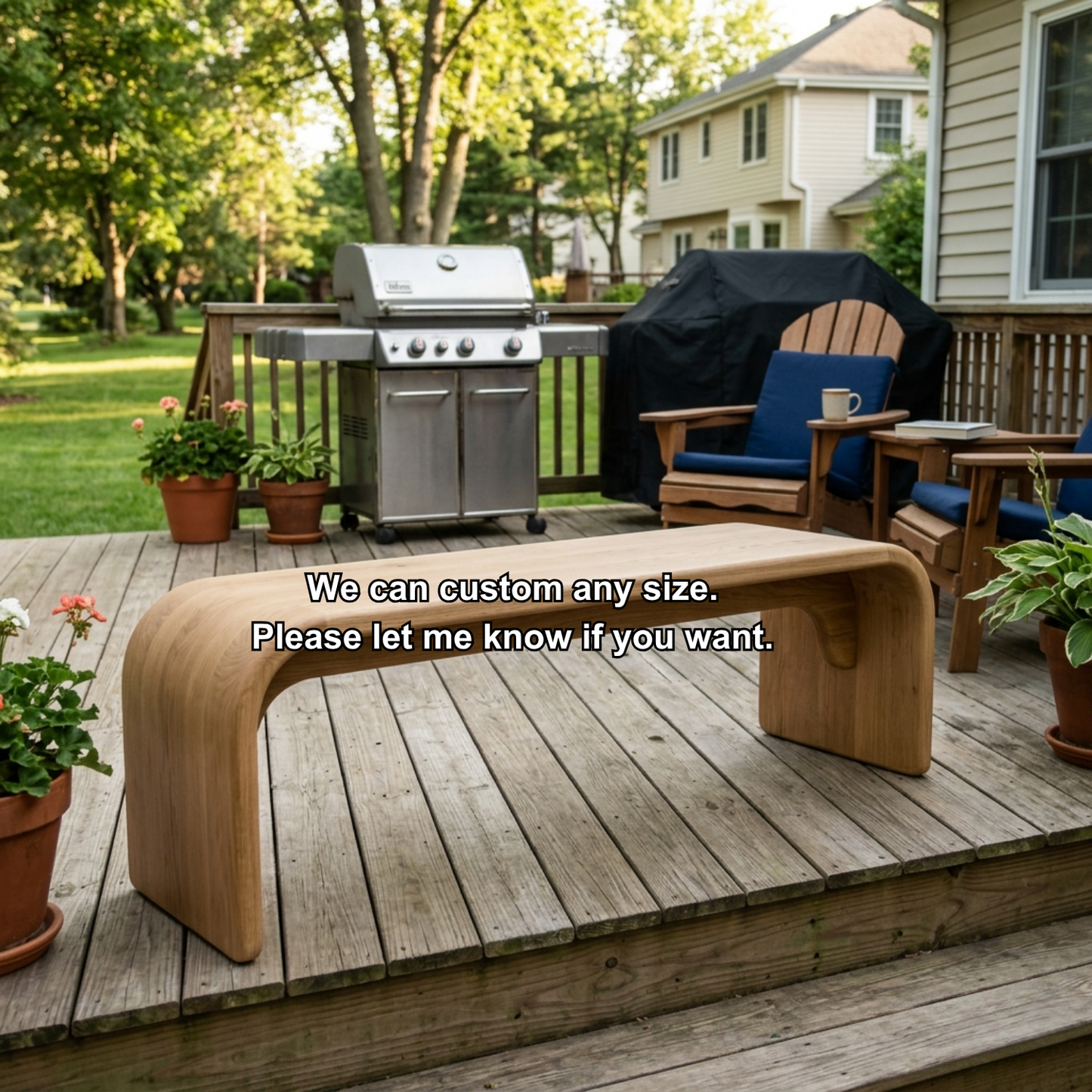 Solid Wood Outdoor Bench with Curved Waterfall Design and Minimalist Profile