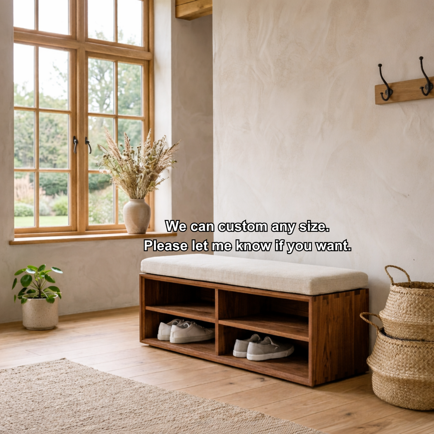Solid Wood Shoe Storage Bench with Open Shelves – Minimalist Entryway Shoe Bench